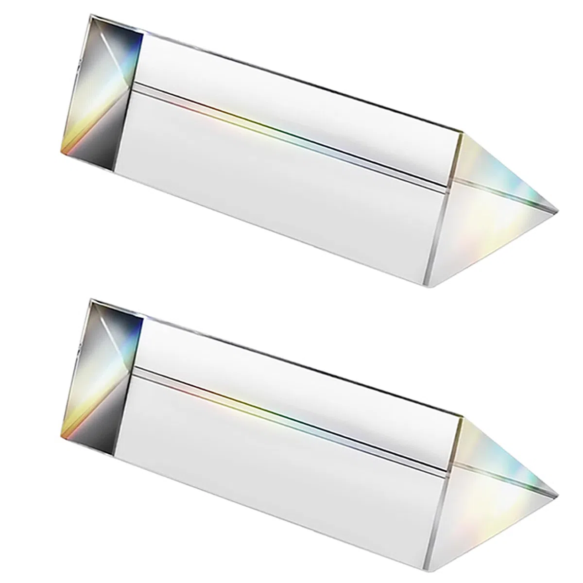 Lot de 2 prismes triangulaires en verre optique en cristal, 30 x 150 mm, prisme d'expériences de spectre arc-en-ciel, prisme triangulaire en cristal K9, lentille transparente pour la physique du