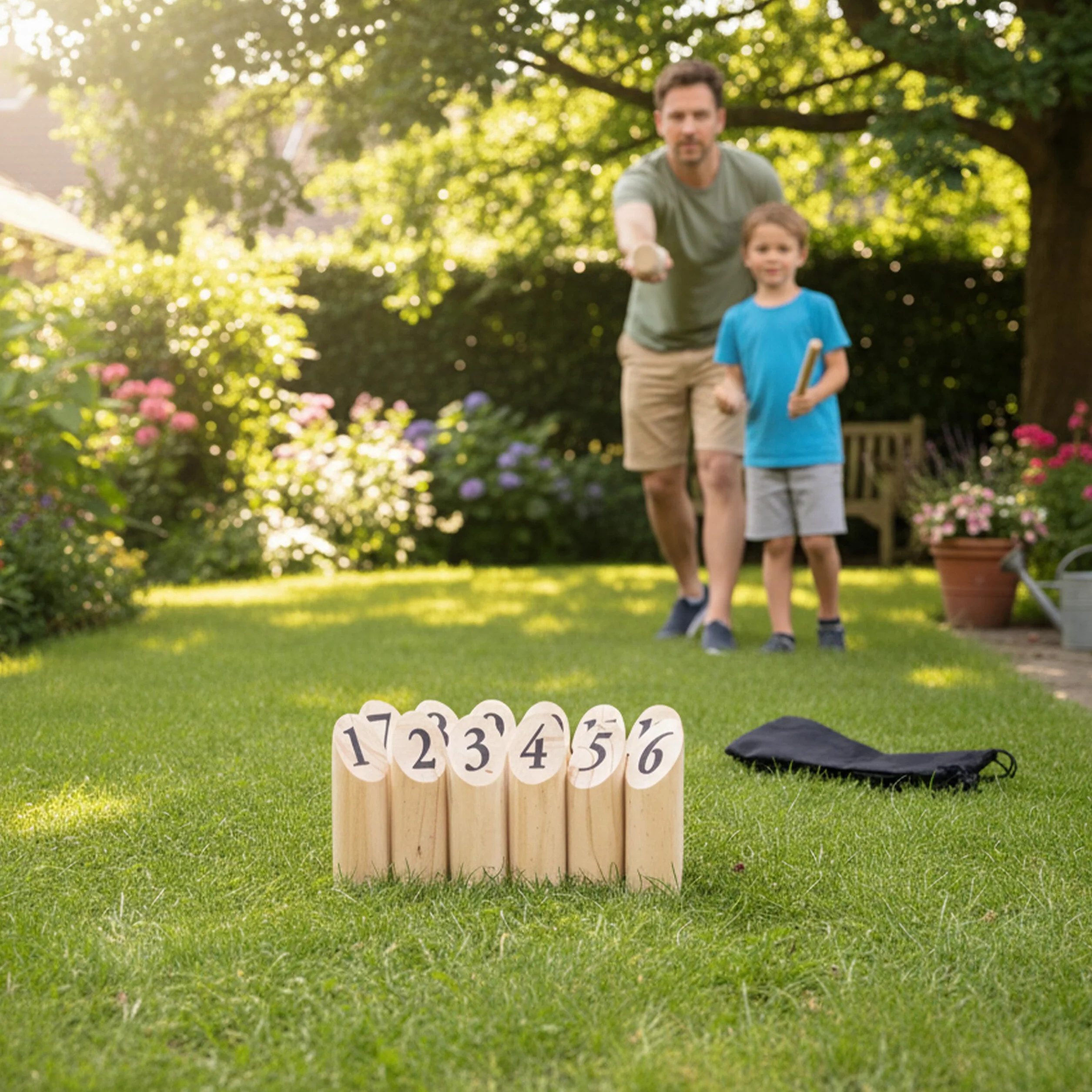 Relaxdays Kubb Viking Game, Finnish Tossing Game, Natural Wood, Outdoor Game, Adults & Children