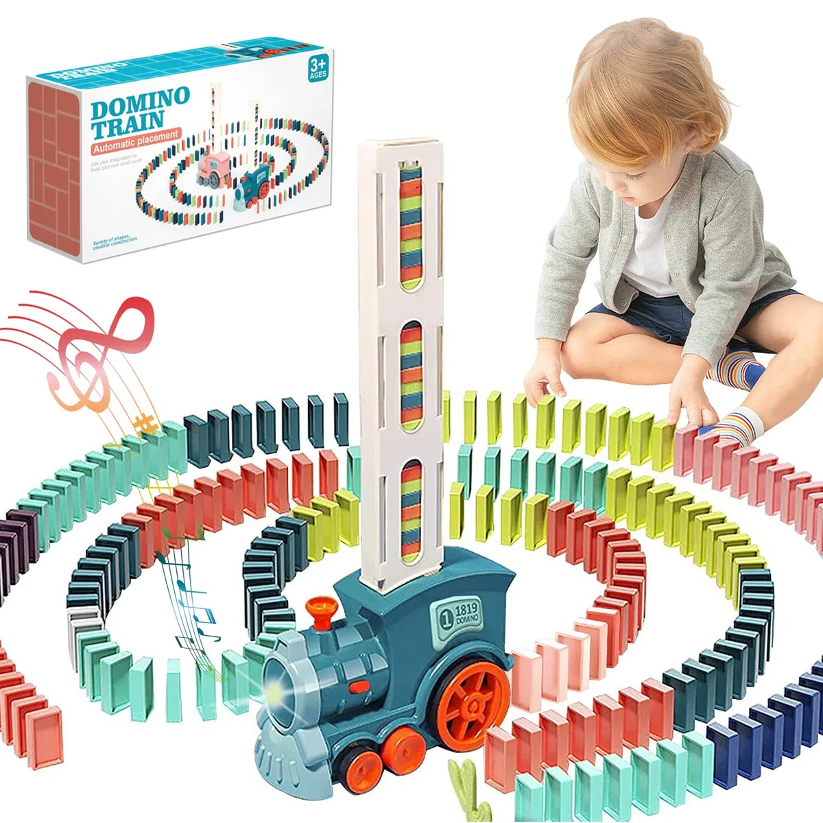 Domino Train pour Enfants, Dominos automatiques, Jouets de Construction et d'empilage,éducation précoce,Cadeau de Noël et d'anniversaire pour garçons et Filles de 3 à 8 Ans (Cyan)