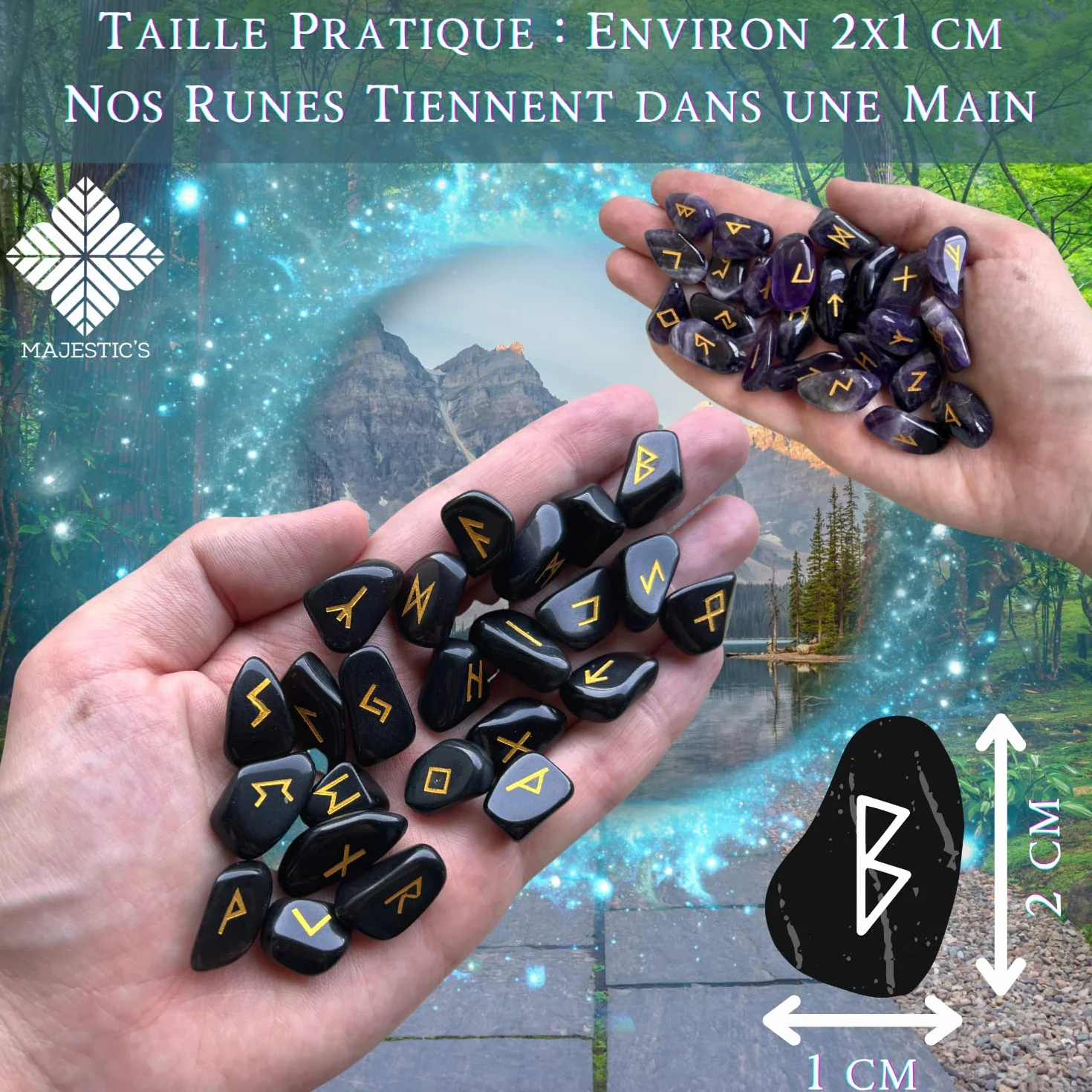 Runes Divinatoires VIKINGS - Pack de 25 Runes en Pierres Naturelles en HOWLITE Gravées 💎 (2cm x 1cm) + Sac Noir + Ebook Pratique (PDF) - Alphabet Runique Futhark parfait pour Divination, Voyance
