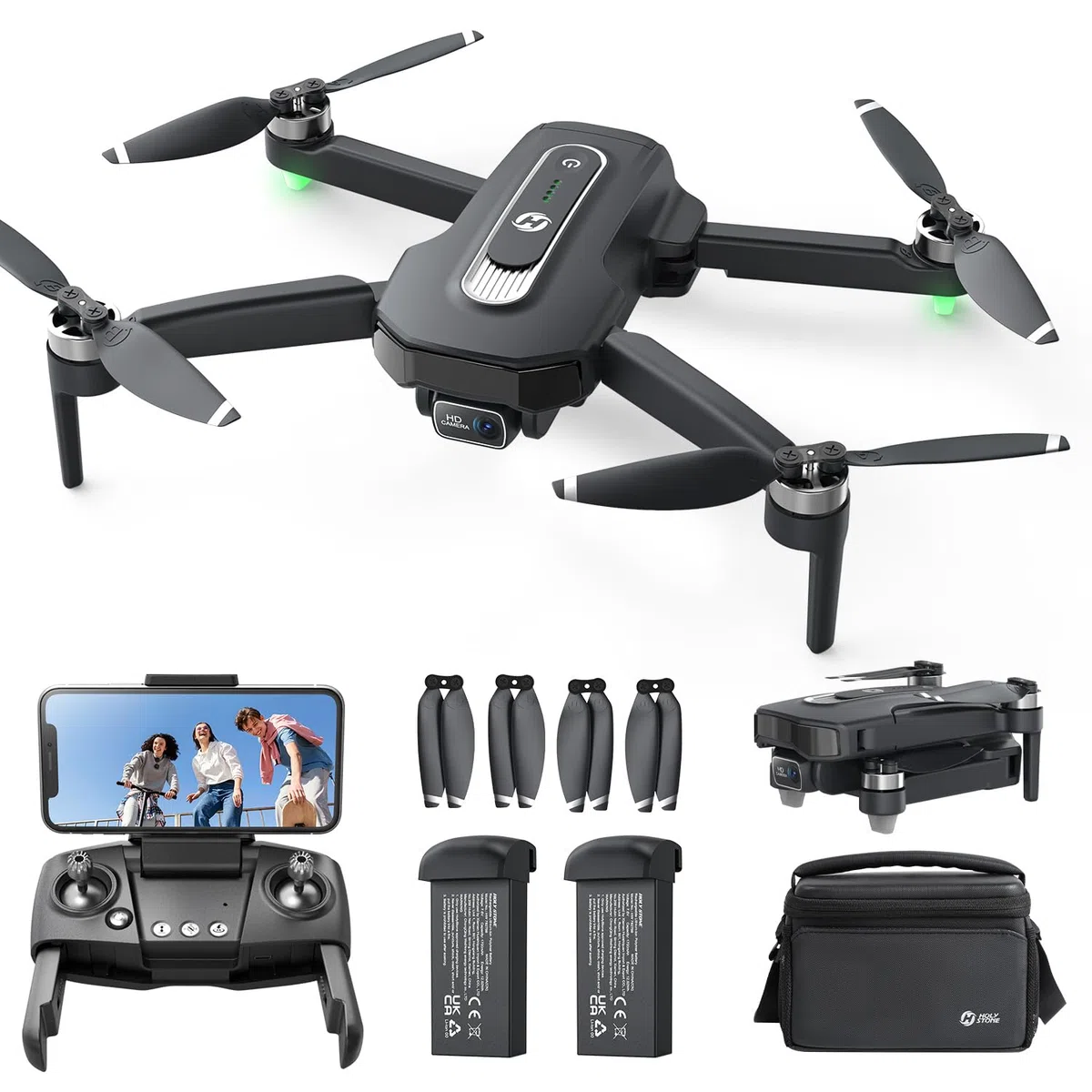 Holy Stone Drone GPS avec caméra 4K pour débutants, HS460 drone pliable avec 52 min d’autonomie, moteur sans balais, Follow Me, retour automatique, transmission FPV 5G, moins de 249 g