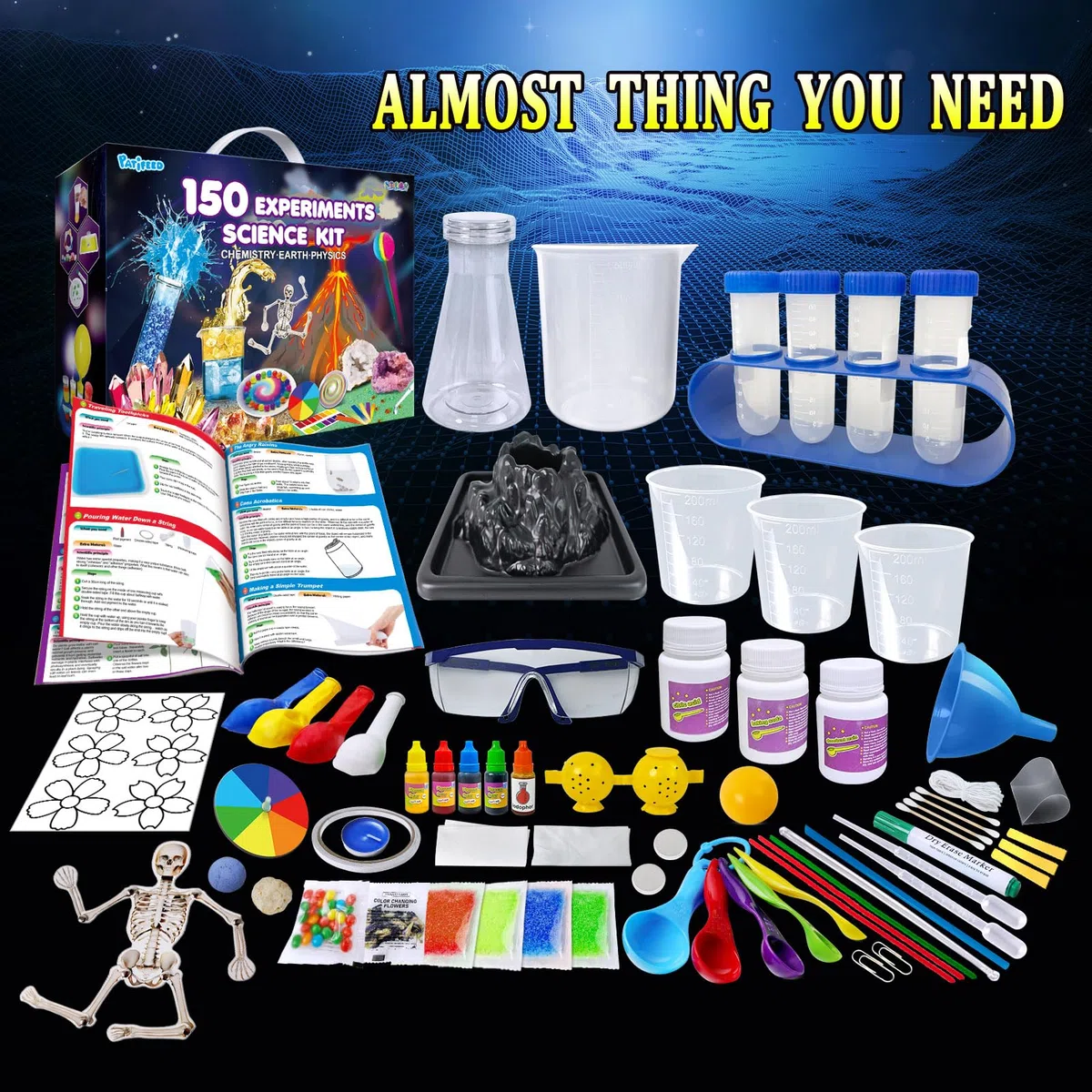PATIFEED 150 Expériences Scientifique Chimie Enfants, Activités Laboratoire, Kits Éducatifs et Jeux Science, Éruptions Volcanique, Idées de Cadeaux d'anniversaire pour Garçons et Filles