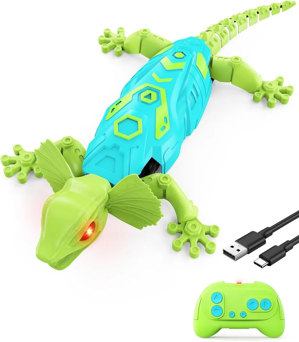 Kizmyee Lezard Télécommandé - Rechargeable Grimpeur Gecko Radiocommandé Jouet Enfants avec Yeux Lumineux, RC Robot Jeux Cadeau Pâques pour Garçons et Filles 3+ Ans
