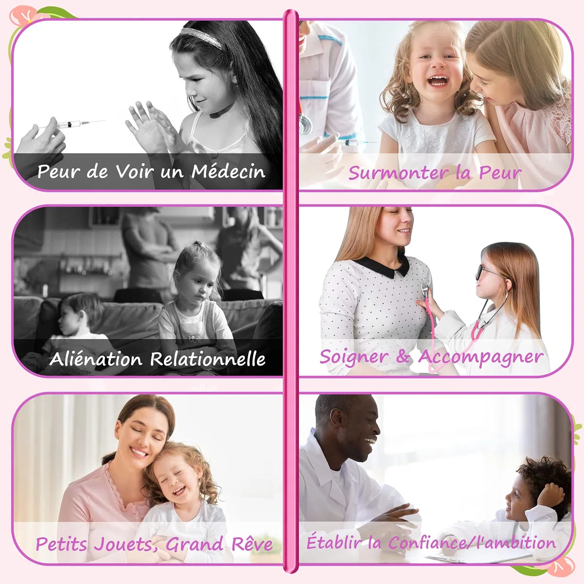 Sundaymot Mallette Docteur Enfant Jouet - 32Pièces Kit du Docteur Médicale Jouet avec Stéthoscope, Jeu d'imitation Cadeau pour Fille Garçon Enfant 3 4 5 6 7 Ans, Rose