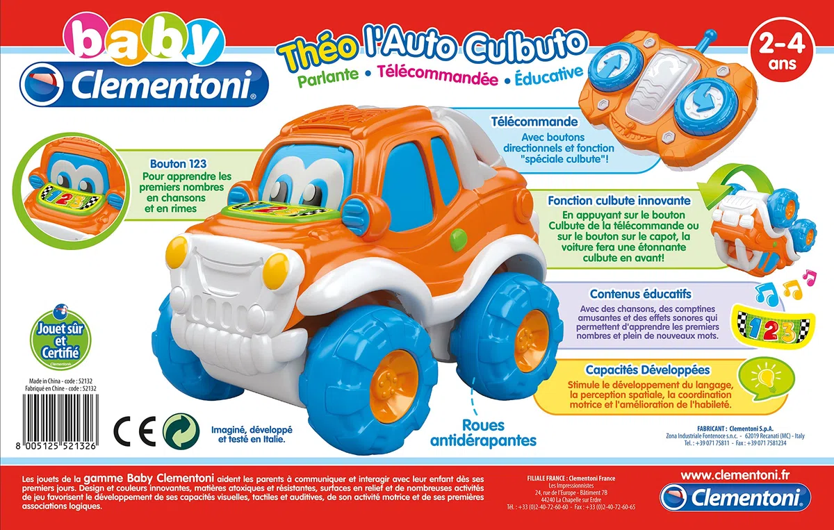 Clementoni 52132 Véhicule Télécommandé Théo l'Auto-Culbuto