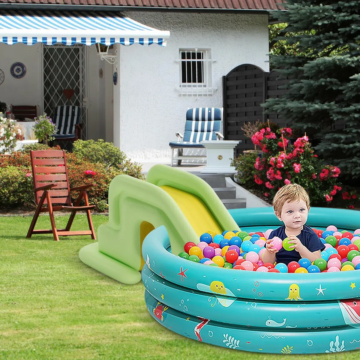 Water Slide for Inflatable Pool | Fun Outdoor Anti-Tipping Water Park Slides Toy - Inflatable Slidess for Ground, Play Center, in-Ground Pools and Others