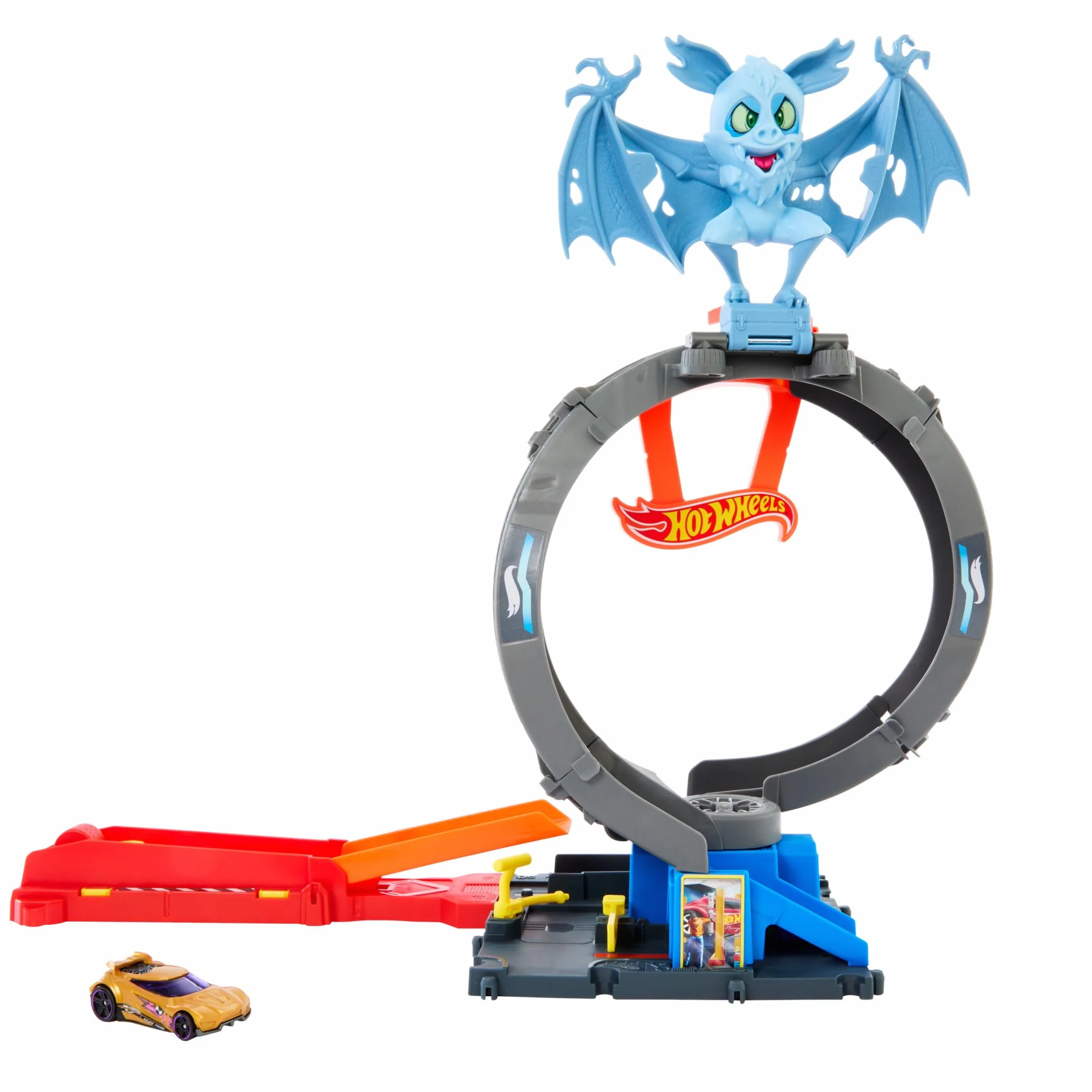 Hot Wheels Let’s Race Netflix - Coffret Circuit City Looping Et Attaque Chauve-Souris avec Voiture Et Piste, 3 Modes De Jeu, Looping Réglable Et Lanceur, Jouet Enfant, A Partir De 4 Ans, HTN78