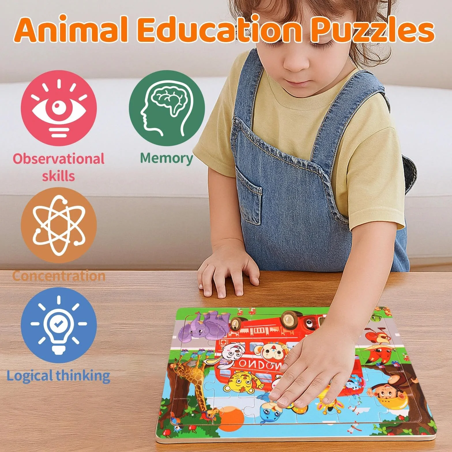 Puzzle Enfant 3 Ans 5 X 24 Pièces,Puzzle Bois Animaux à Partir,Jouet Educatif Préscolaire,Jouets éducatifs,Jouets Cadeaux pour Enfants de 3 à 8 Ans Garçons Filles (#4)