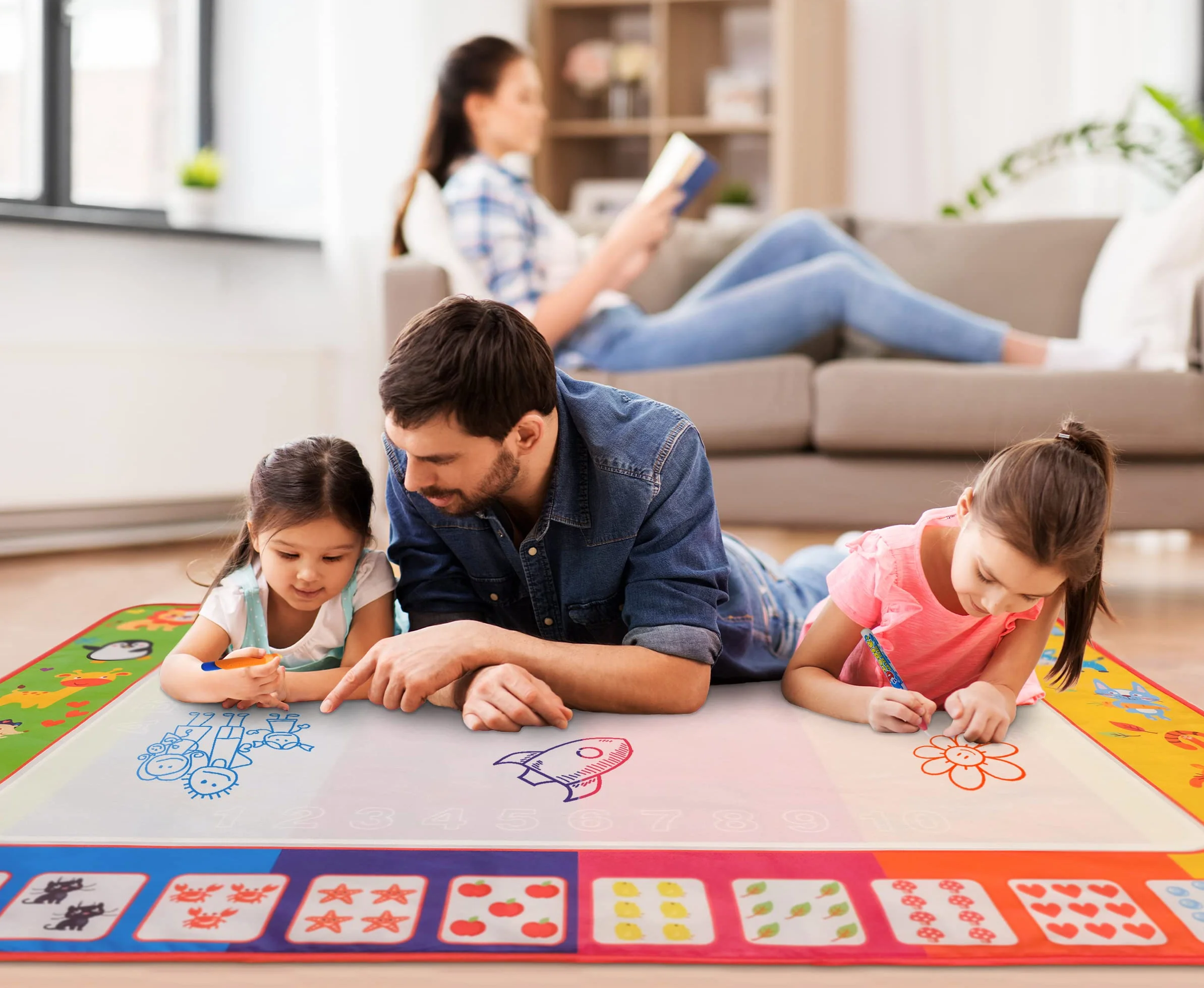 Tapis Magique Double Face 120x90cm Avec Accessoires, jeux éducatifs, tapis de dessin à eau, jouets pour enfants 2 3 4 5 ans Idée cadeau, Design déposé, Doodle, Aqua