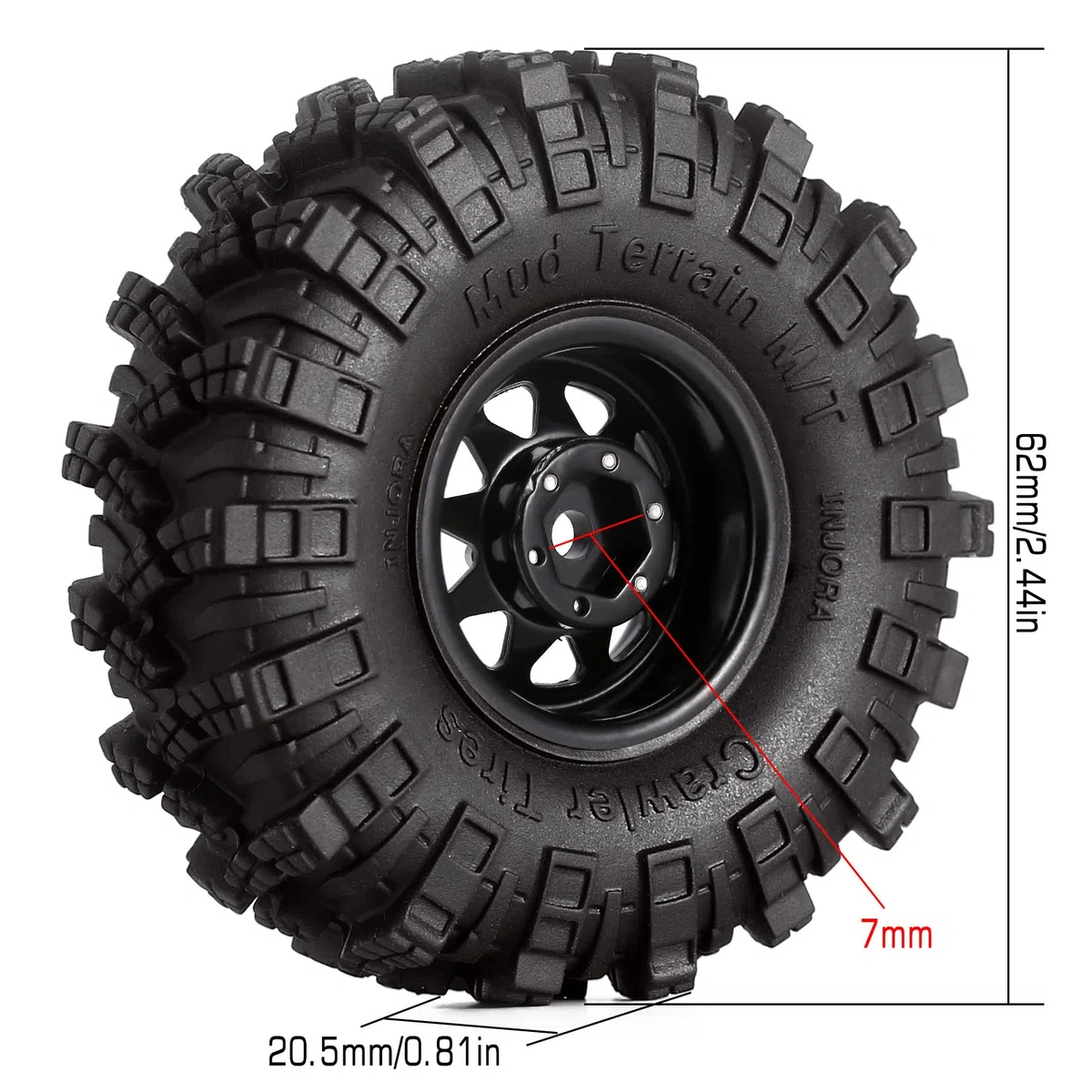 INJORA 1.0 RC Beadlock Wheel Mud Pneus Set Deep Dish 1,0 Roues Pneus pour Axial SCX24 FCX24 FCX18 Gladiator Deadbolt Bronco C10 JLU Upgrade Parts RC Crawler Car,Noir