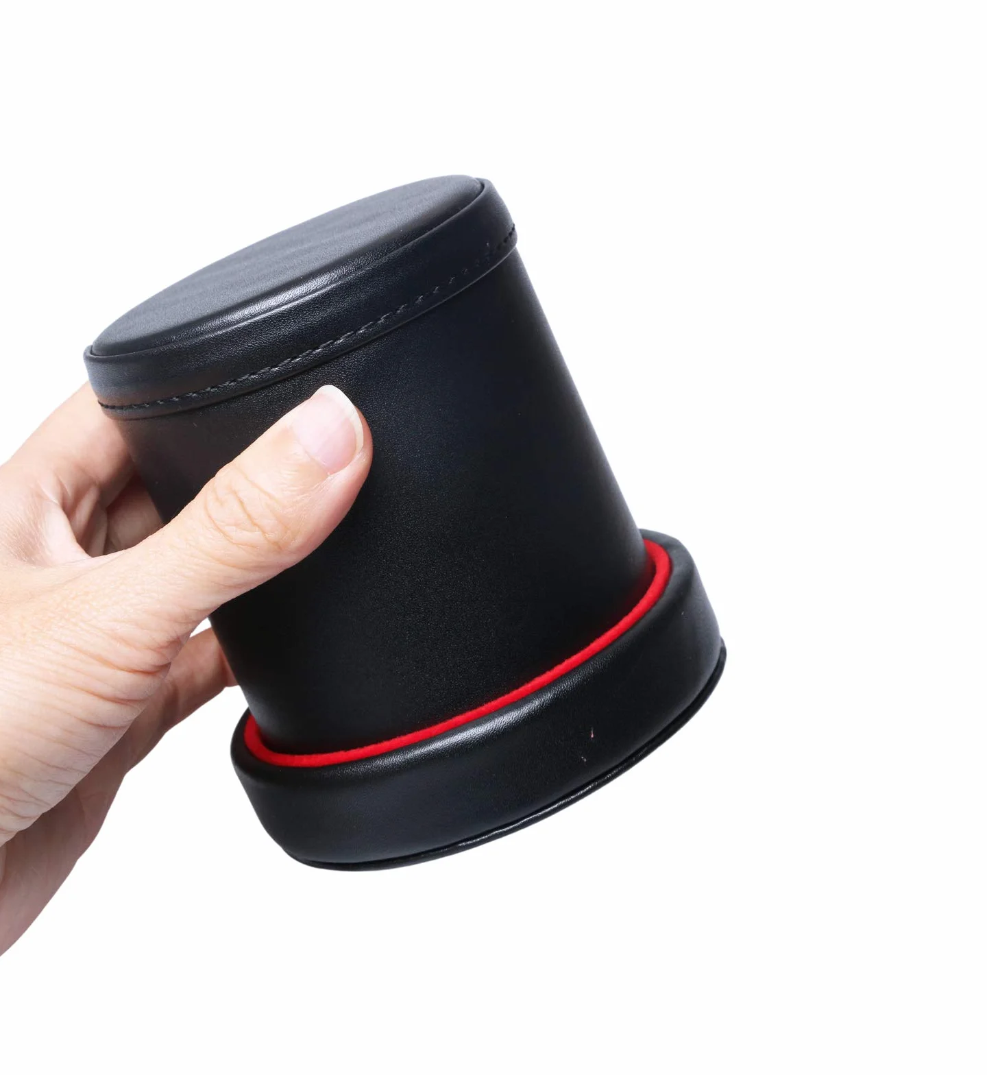 Liars Dice Farkle Yahtzee Tasse à dés en cuir synthétique avec couvercle et 6 dés silencieux avec doublure en feutre rouge