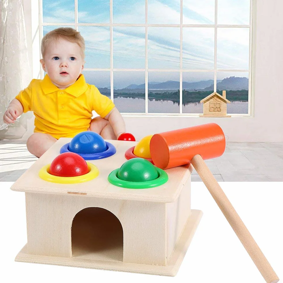 Zerodis Banc À Marteler Jouet en Bois Banc À Marteler avec Mini Maillet Jouet Éducatif Jeu de Bureau Anniversaire Cadeau Noël pour Filles Garçons 3-6 Ans