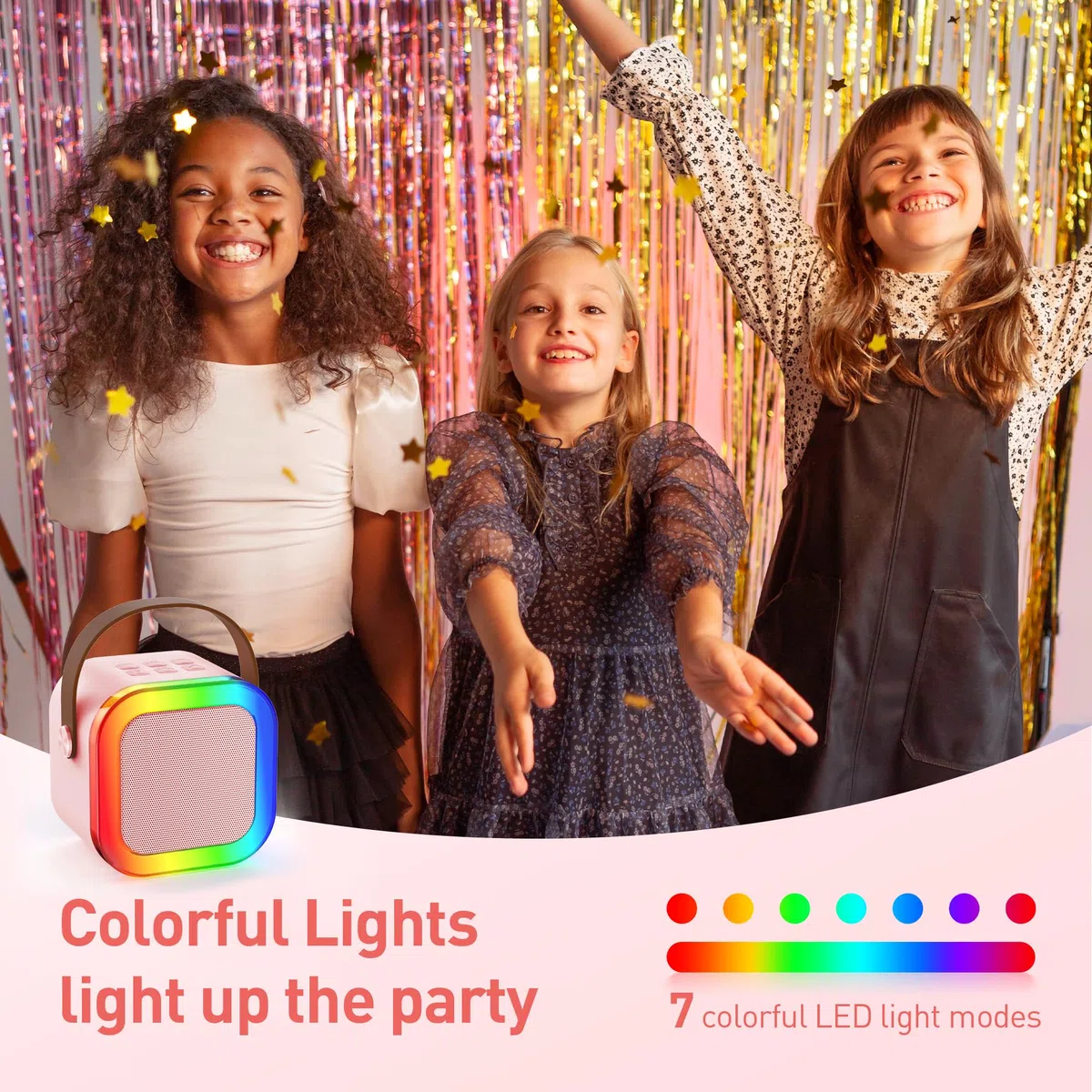 Ankuka Micro Karaoke Enfants avec 2 Micro sans Fil, Jouet Fille Karaoké 3-12 Ans Micro Enfant, Karaoké Bluetooth Portable avec Changement de Voix Magique et Lumière LED. (Rose)