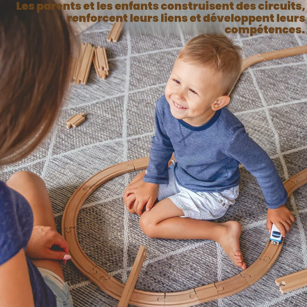 Circuit Train Bois, 20 pièces Train en Bois Enfant, kit de Rails en Bois, Jeu Educatif pour Enfant de 3 Ans et Plus Compatible Marques Traditionnelles