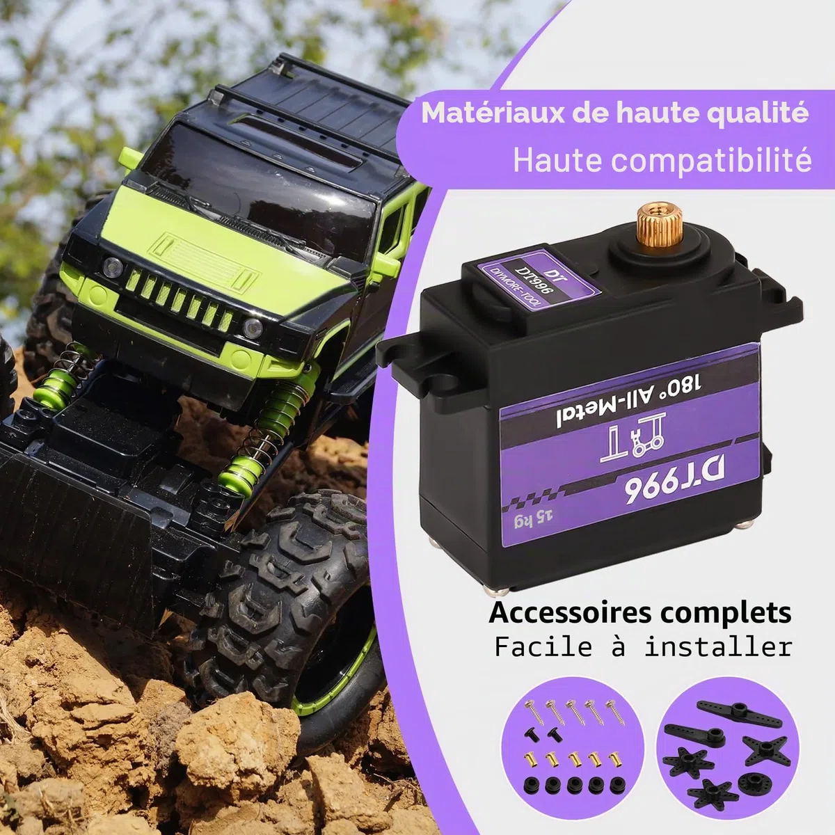 Servomoteurs à 180 degrés 15 kg Servo numérique avec boîte de vitesse en métal à couple élevé Servo moteur RC, 6V, pour voiture RC 1/10 1/8 Avion Bateau Robot Hélicoptère [4PCS]