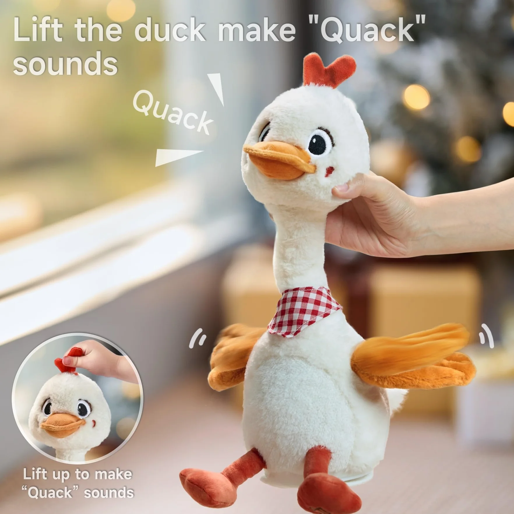 TUMAMA Canard Qui Parle Danse et Répète, Peluche Jouet Musicaux avec Enregistrement, Dansant Parlant Jouets pour Bebe Enfant, Stitch Peluches Jeux et Animaux Interactifs, Cadeaux pour Garçons Filles