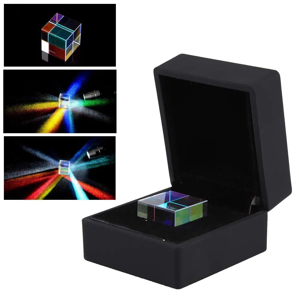 Prisme Cube - Prisme Vitrail Optique 23 x 23 x 23 mm - Prisme d'Expérience Scientifique K9 avec Boîte Cadeau Noir - Pour Expériences Scientifiques Photographie Prisme Enseignement Optique Fisi