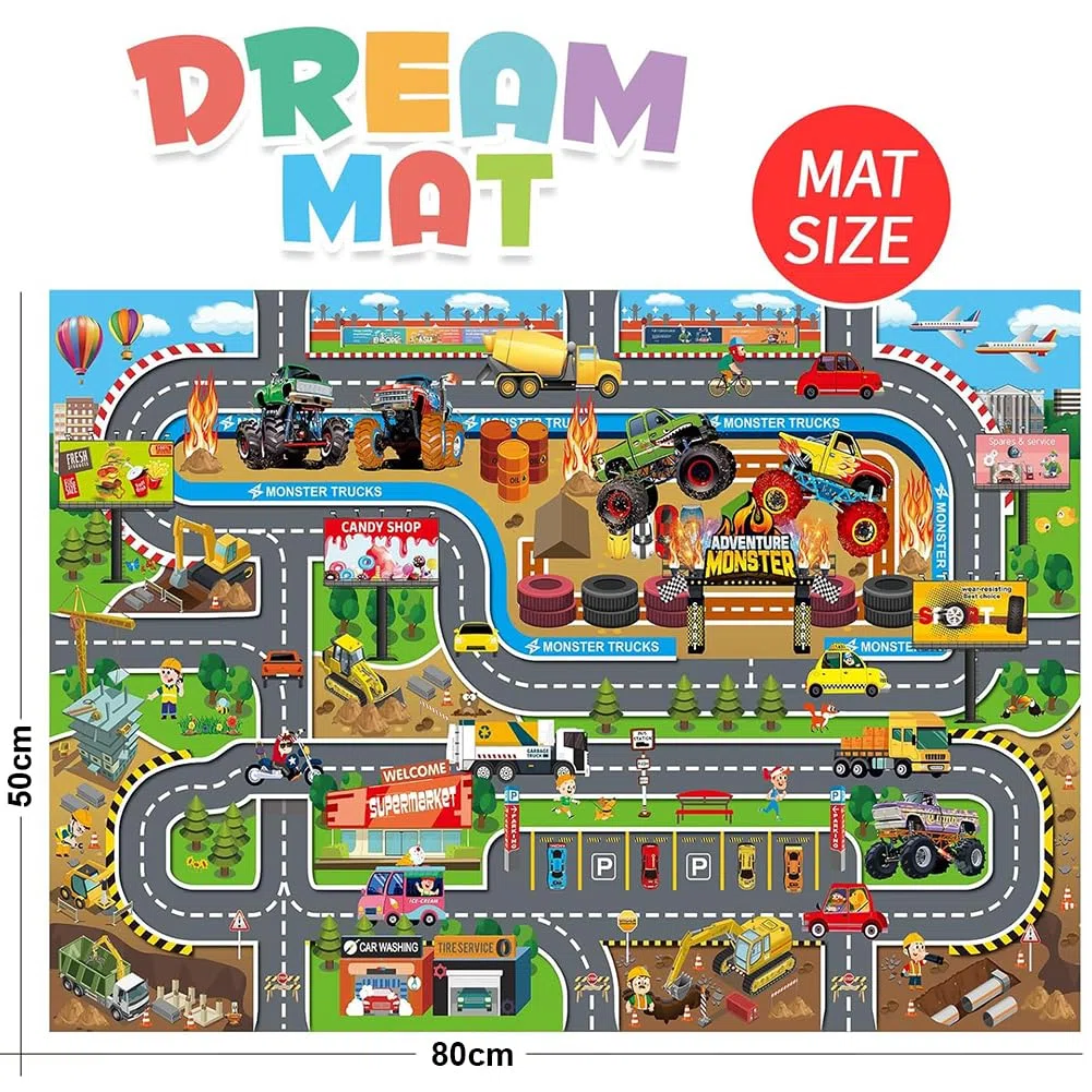 Tapis de Jeu pour Voiture, Antidérapant Tapis de Route Tapiss de Rue Tapiss de Jeu 3D pour Enfants Tapisvoiture Plan de Ville Antidérapants pour Chambre à Coucher et Salle (80 x 50 cm)