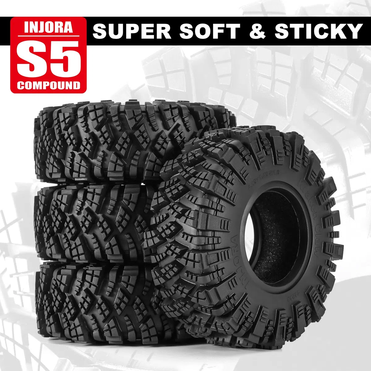 INJORA Pneus Mud Terrain 1.9" Kraken Claw - 106 * 38 mm pour SCX10 Pro TRX4 FCX10 1/10 RC Crawler Upgrade