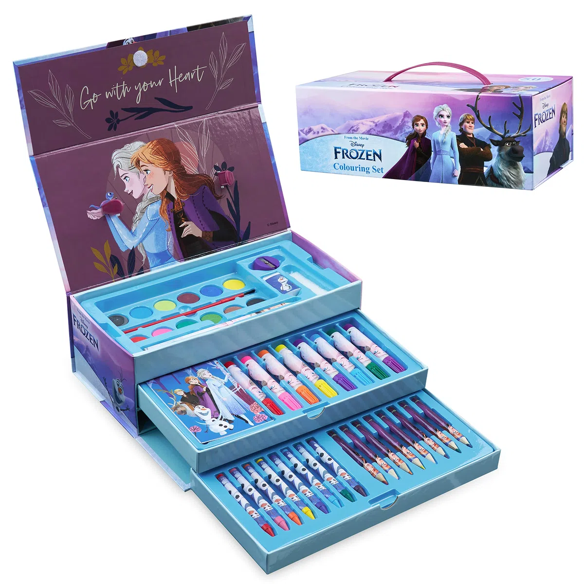 Disney Frozen Kit Dessin Enfant Peinture Enfant Crayons de Couleur et de Cire Peinture Aquarelle Feutres Coloriage Kit Créatif Elsa Mallette Cadeau Fille