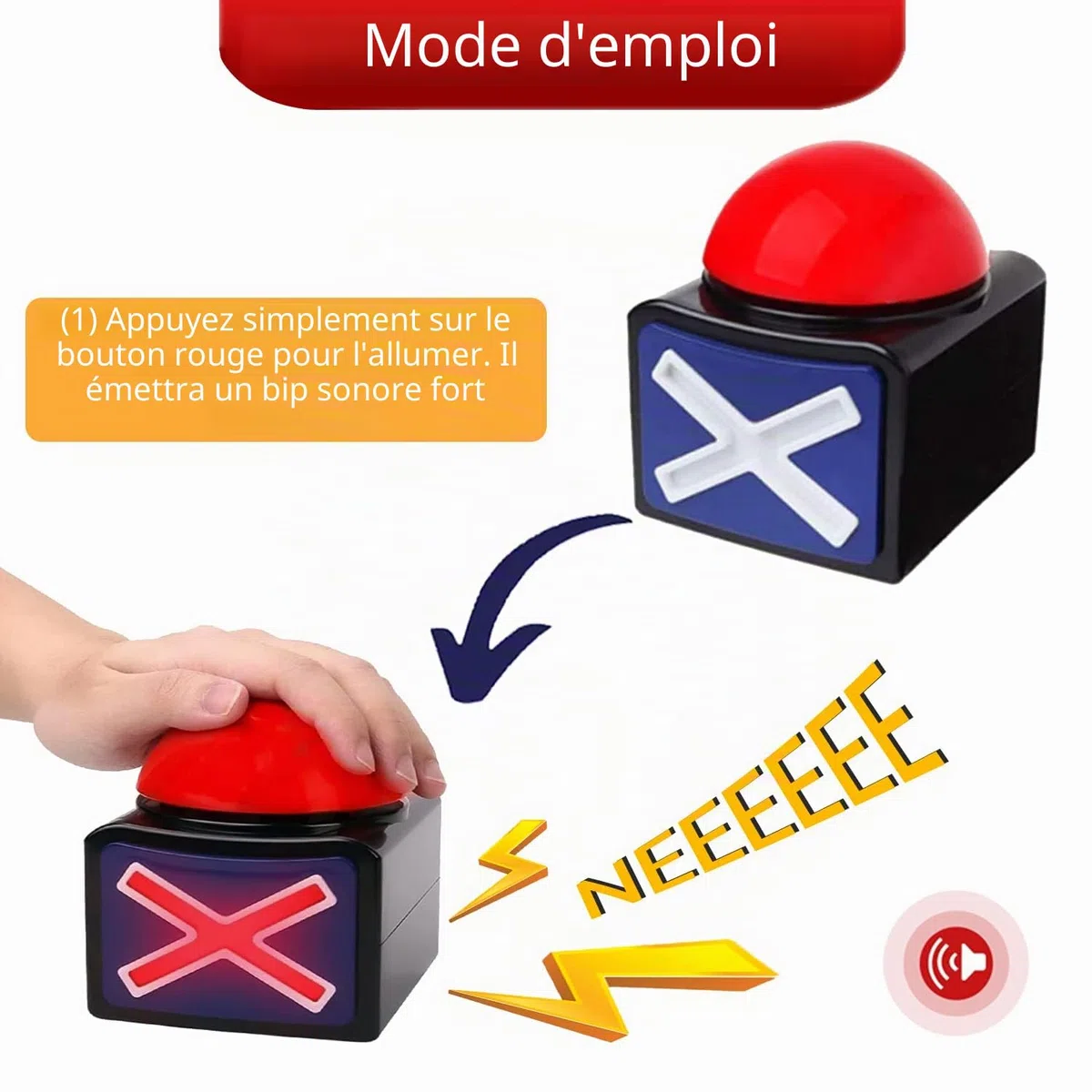 Lot de 2 boutons de buzzer avec lumière et son - Bouton de jeu parent-enfant - Buzzer de jeu