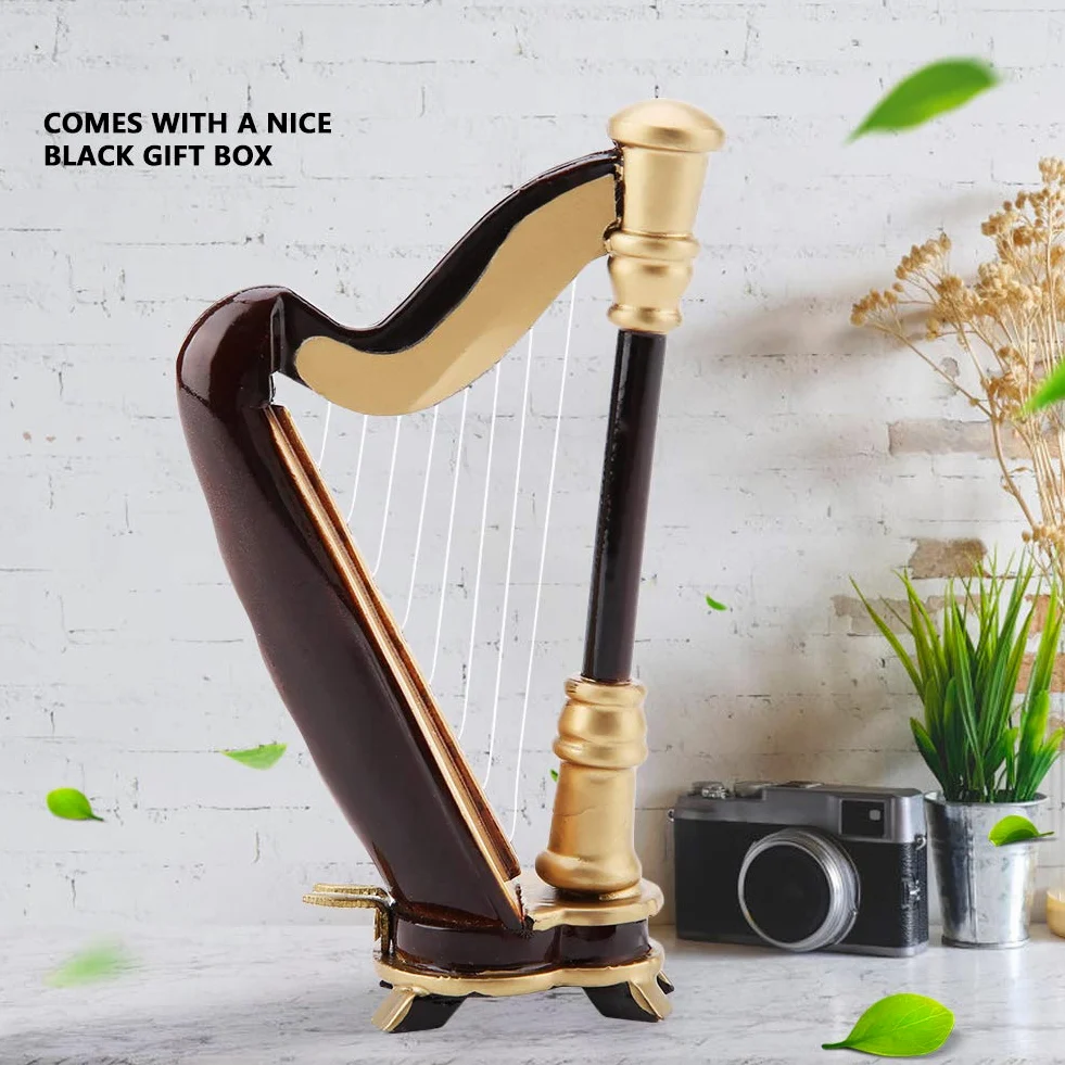 Réplique de Harpe Miniature Instrument de Musique Miniature en bois avec modèle d'instrument de boîte ornant des cadeaux de Noël pour Décoration de Salle de Musique