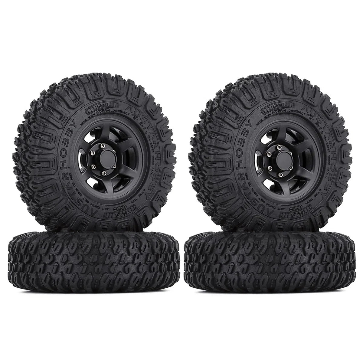 KINGCOO Lot de 4 pneus radiocommandés en caoutchouc 1,55" avec jantes en plastique Beadlock pour voiture 1/10 RC Crawler Car pour Axial AX90069 D90 TF2 Tamiya CC01 LC70 JIMNY Pièces de mise à niveau
