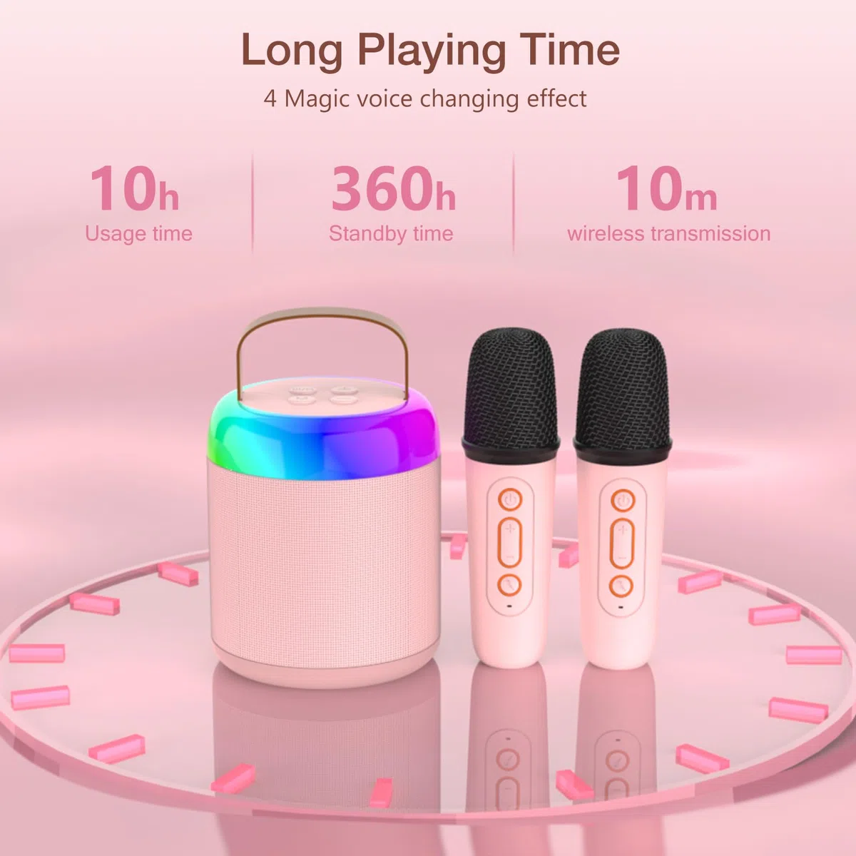 Micro Karaoke Enfants avec 2 Micro sans Fil, Micro Karaoke sans Fil Portables pour Filles avec Lumières De Fête LED Jouet Filles, Cadeau Anniversaire pour Enfants De 3 à 18 Ans（Pink）