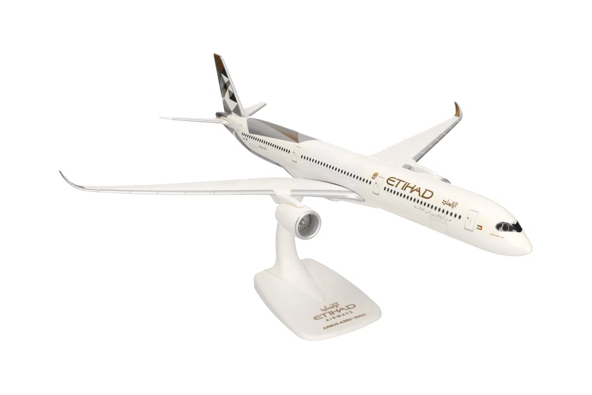 Herpa Maquette Avion Etihad Airways Airbus A350-1000 - A6-XWC, echelle 1/200, Snap-fit Model, pièce de Collection, d'avion avec Support, Figurine Plastique