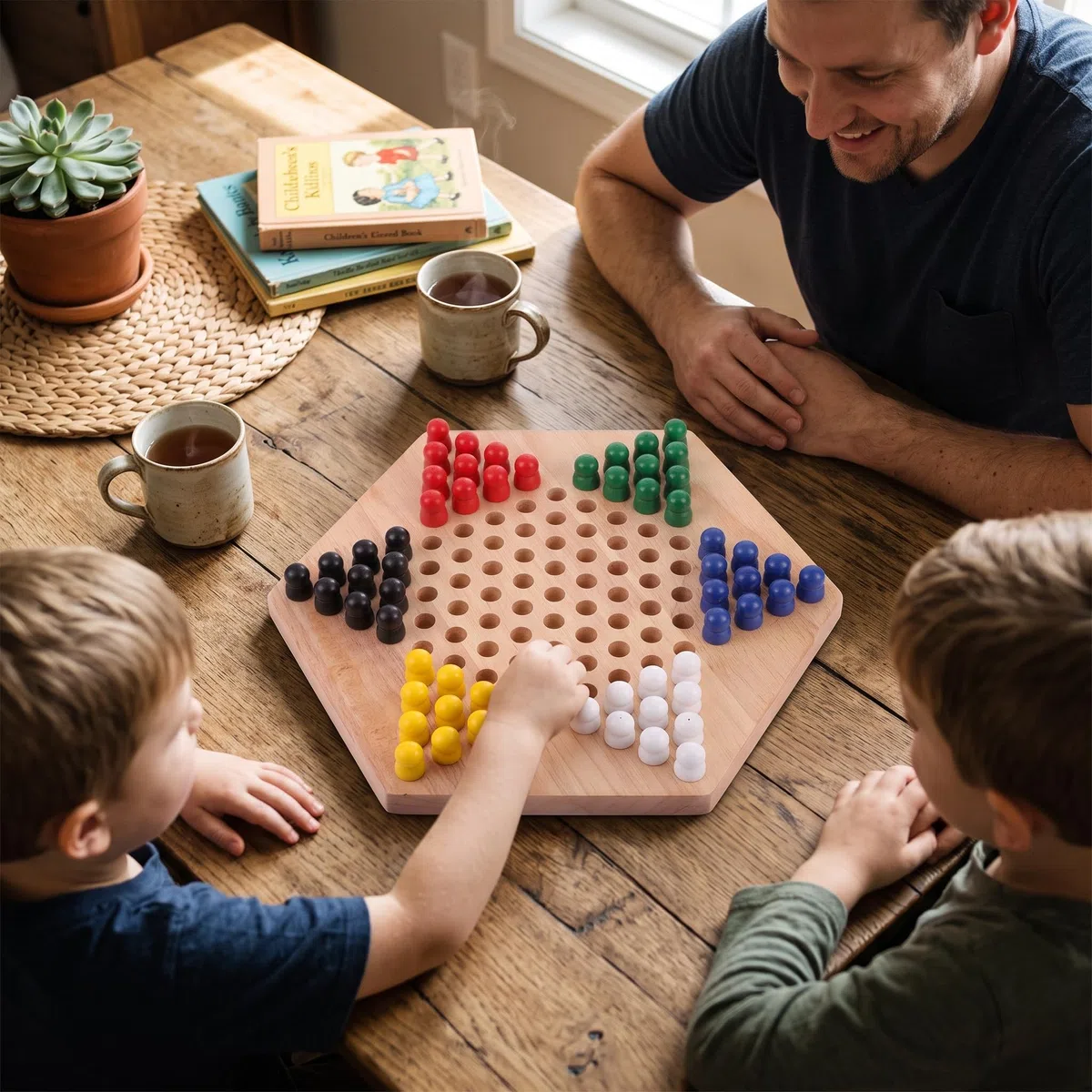 Dames en Bois, Jeu de Dames colorées intérieur/extérieur pour Enfants Jeu de société éducatif Dames Chinoises Classique Halma Chinoises Stratégie Jeu de Famille Fournitures D'Échecs Et De Cartes