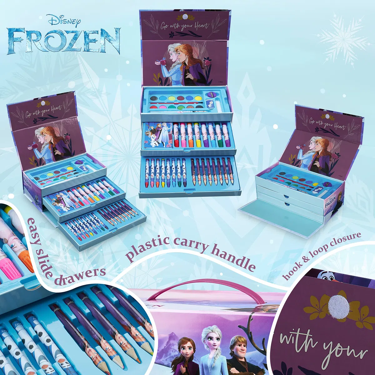 Disney Frozen Kit Dessin Enfant Peinture Enfant Crayons de Couleur et de Cire Peinture Aquarelle Feutres Coloriage Kit Créatif Elsa Mallette Cadeau Fille