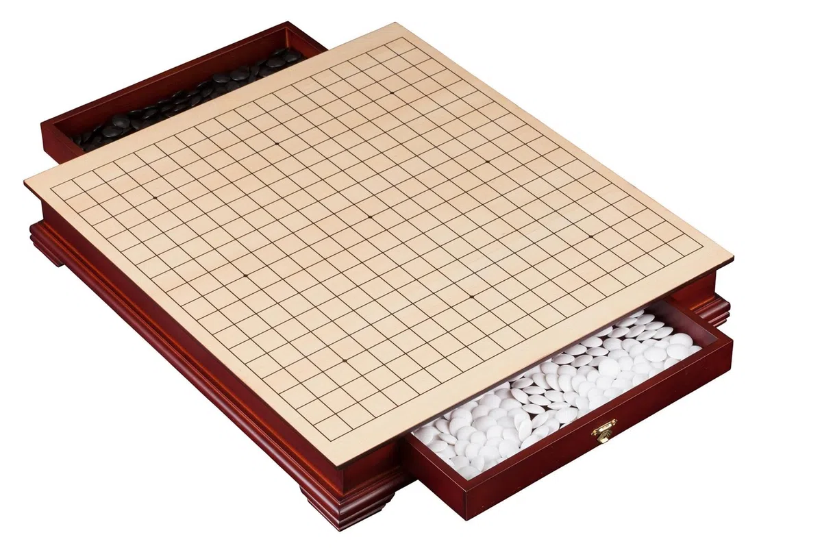 Wooden Go Set with Drawers