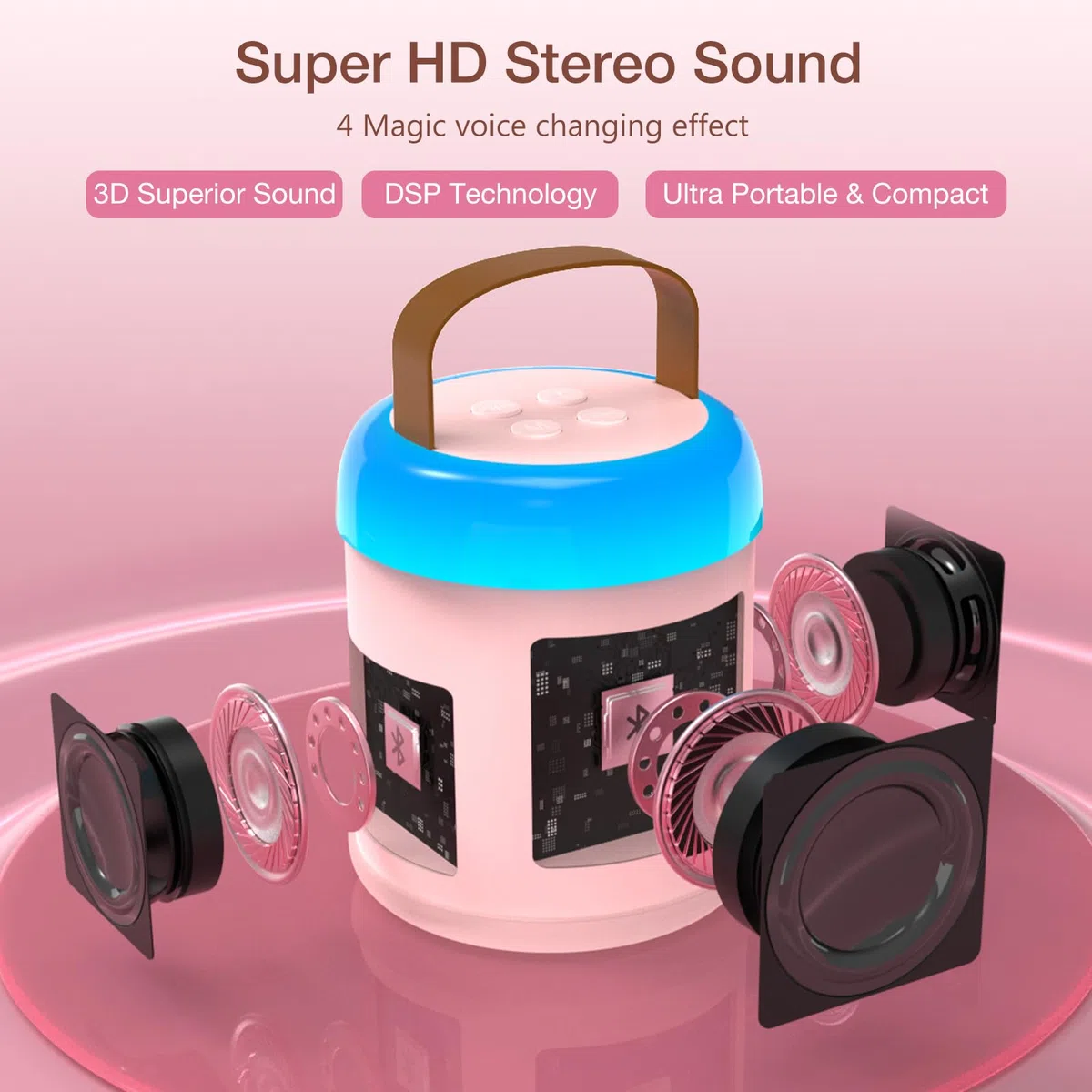 Micro Karaoke Enfants avec 2 Micro sans Fil, Micro Karaoke sans Fil Portables pour Filles avec Lumières De Fête LED Jouet Filles, Cadeau Anniversaire pour Enfants De 3 à 18 Ans（Pink）