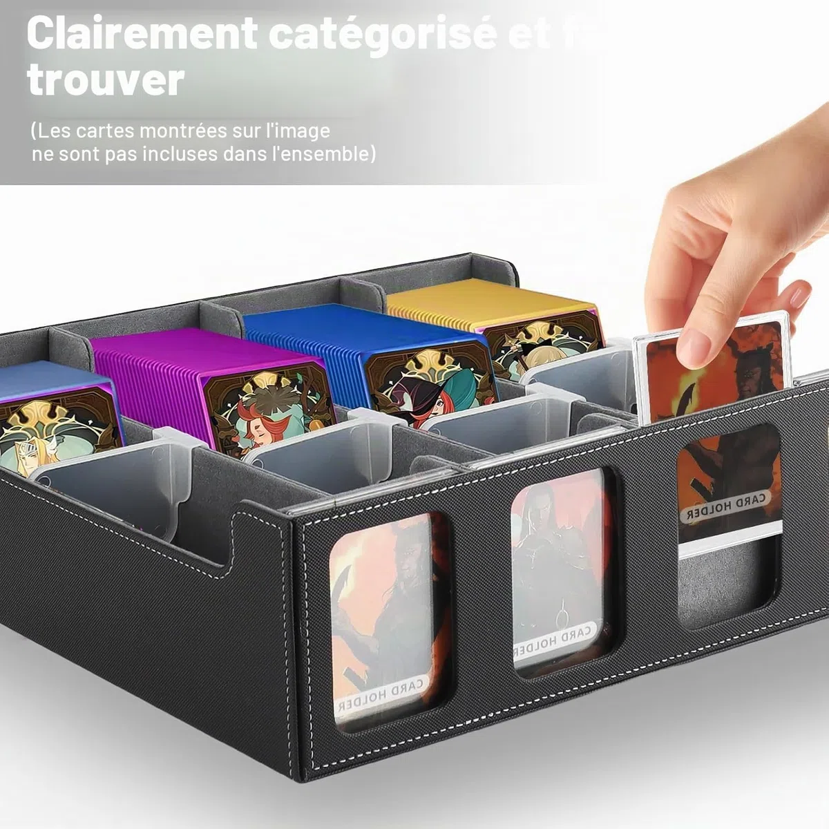 Boîte de rangement pour cartes à collectionner pour 2400+ cartes, Boîte de rangement pour cartes de jeu pour affichage Commander, Boîte MTG TCG avec 8 séparateurs de cartes ajustables, pour