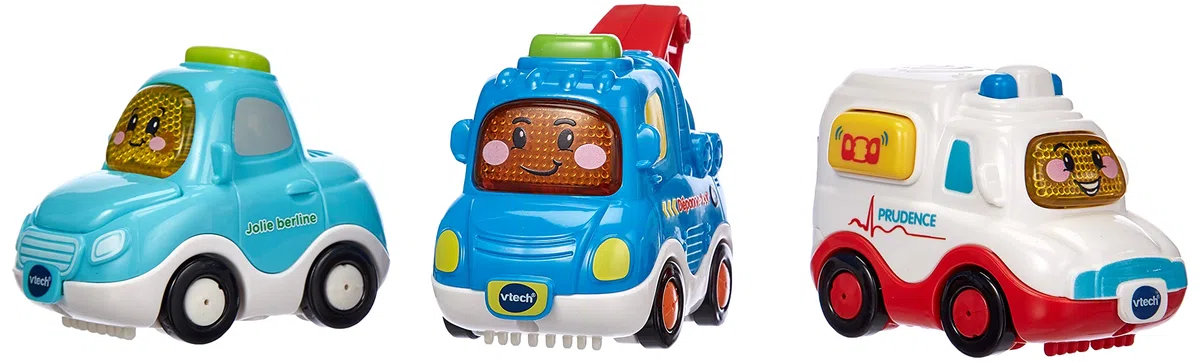 VTech - Tut Tut Bolides, Coffret Trio City, 3 Voitures Interactives, Berline, Dépanneuse et Ambulance, Jouet Musical et Sonore, Cadeau Enfant de 1 an à 5 Ans - Contenu en Français
