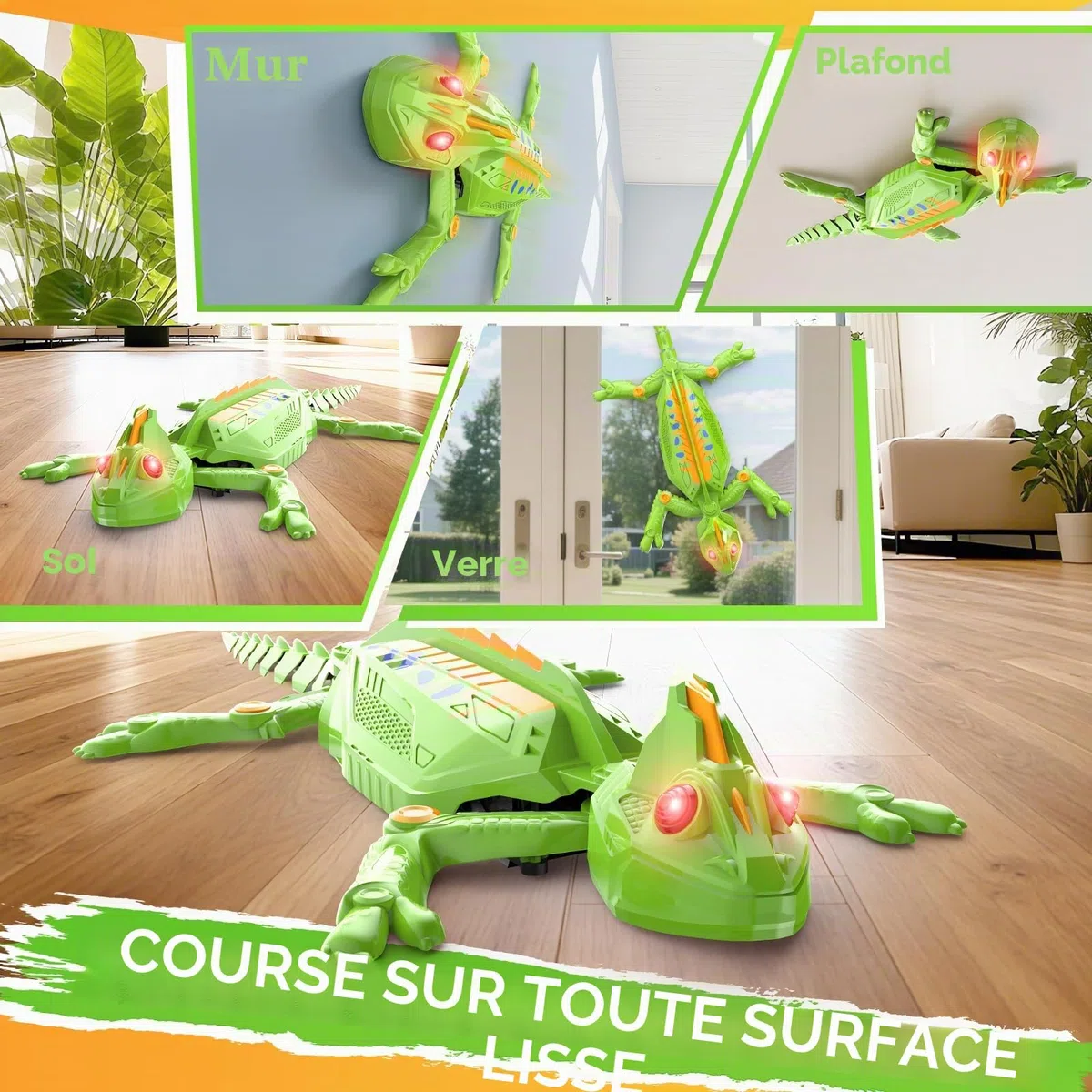 Gerbala Gecko Radiocommandé, Lezard Télécommandé Jouet Qui Escalade Murs et Plafonds, Lezard Qui Grimpe au Mur avec Yeux LED Lumineux, des Mouvements Réalistes, Cadeau pour Garçons et Filles 3+ Ans