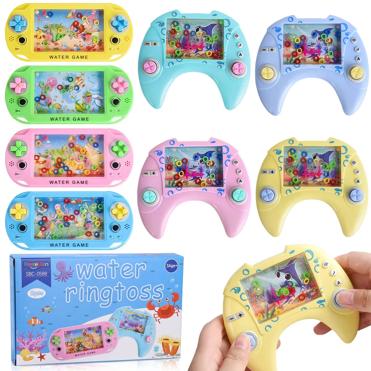 Herefun Mini Jeux d'Eau, 8 Pièces Flipper, Jeu Aquatique de Table Portable, Anneau pour Jouets de Plage, Idée Cadeau pour Enfants