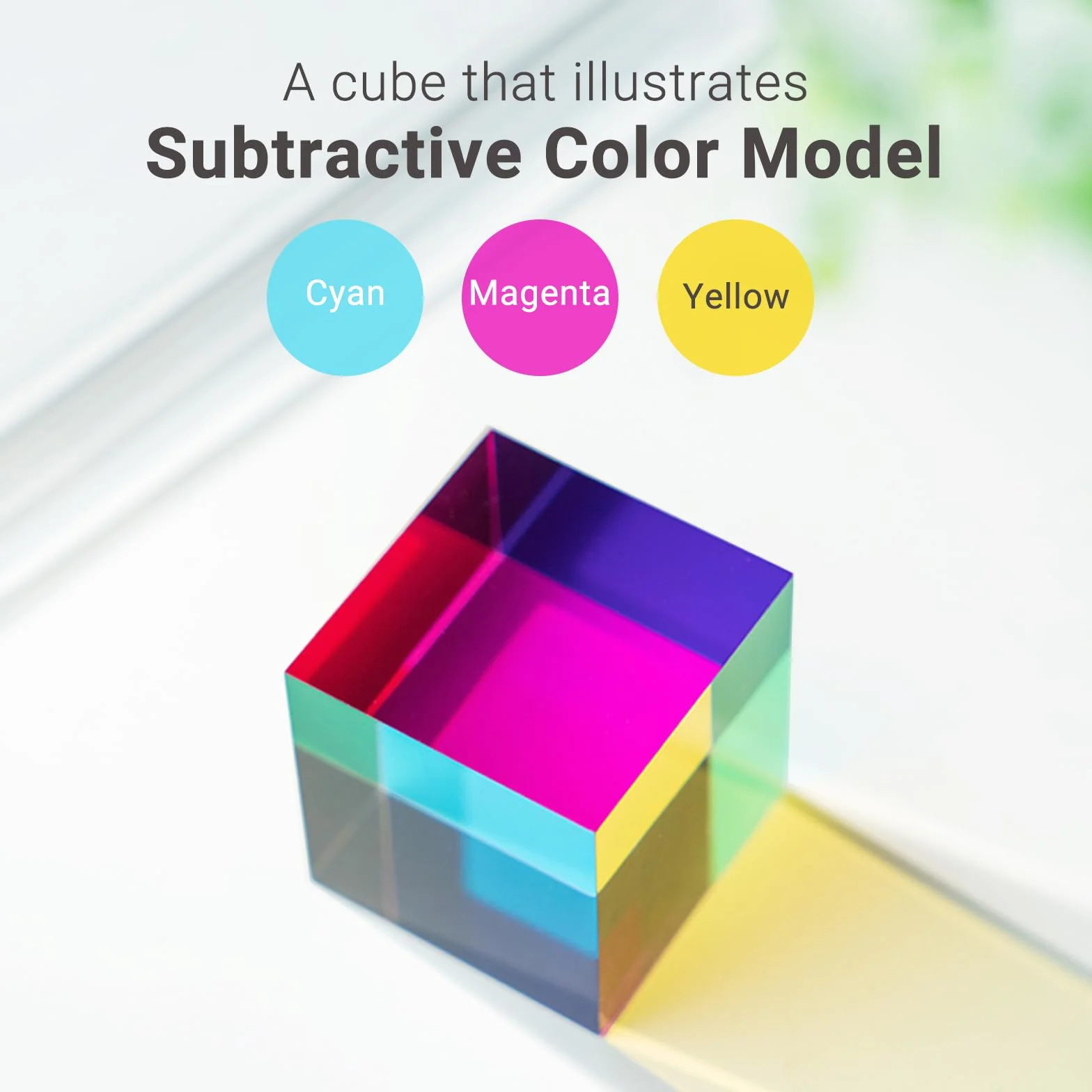 iKeelo Cube de Couleurs (60mm) avec Support – Cyan, Magenta, Jaune – Cube Optique Magique, Jouet Physique Fantaisie pour Anniversaire et Noël