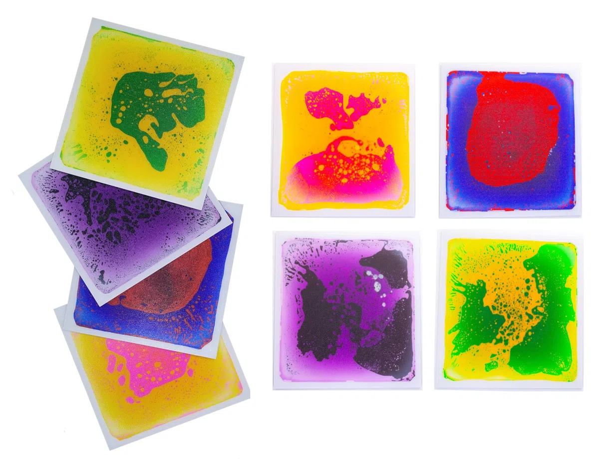 VIRTUENITY Lot de 4 dalles de sol sensorielles liquides - 30 x 30 cm - Colorées - Pour salles de jeux, salle de classe, chambre à coucher et bureau.