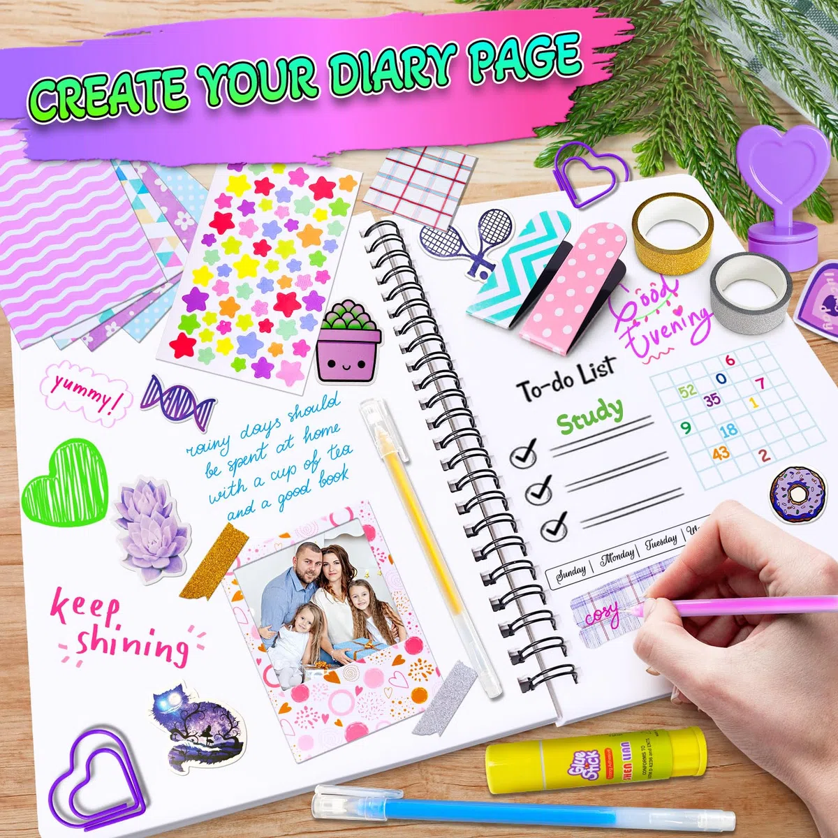PATIFEED Kit Journal pour Filles, Scrapbooking Set pour Enfants, Cadeau D'anniversaire de Noël pour 8 9 10 11 12 13 14 Ans