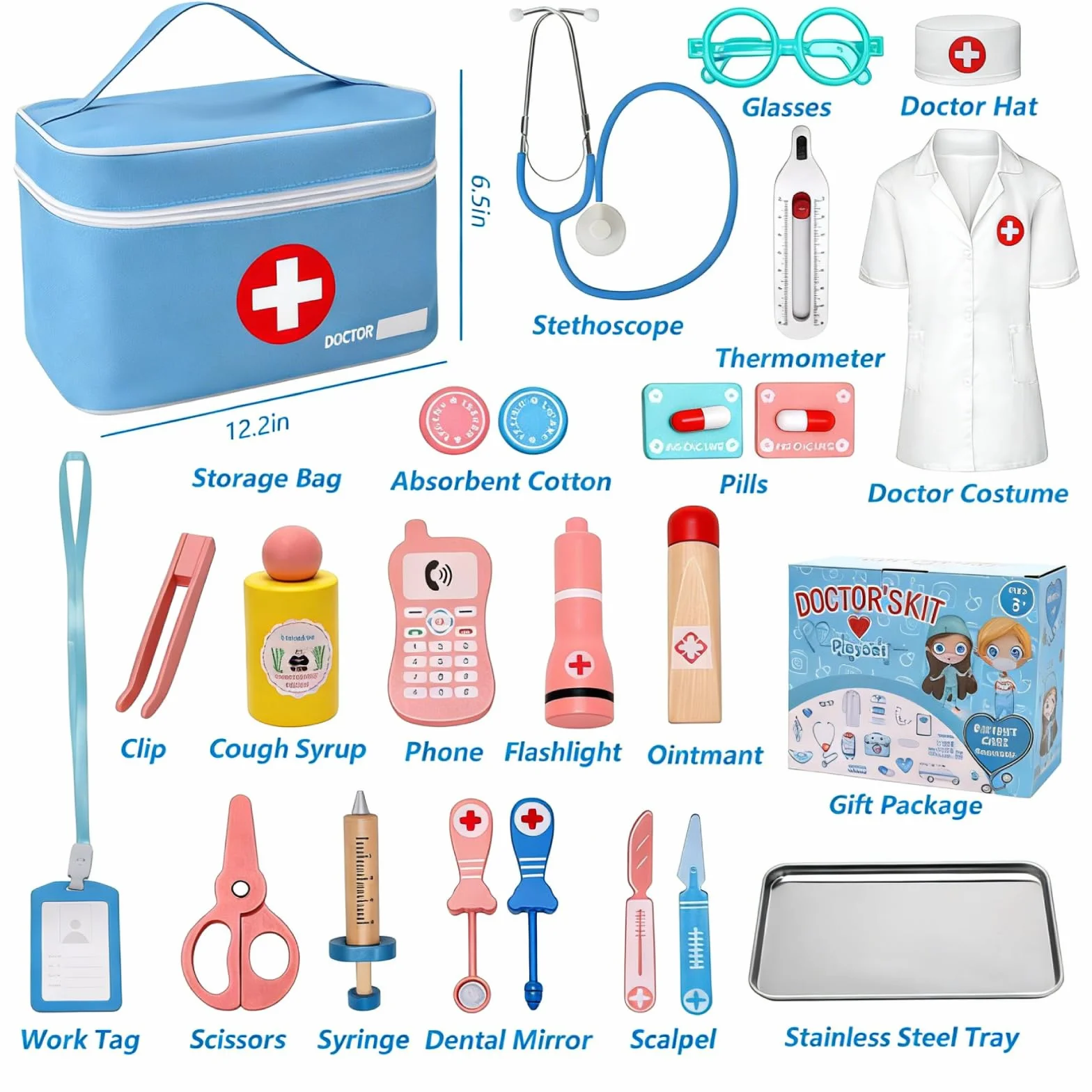 Malette Docteur Enfant, avec Véritable Stéthoscope, Thermomètre, Blouse de Médecin et Sac de Médecin Portable, Malette Docteur Enfant pour Fille Garcon 3+ Ans, Jouet Enfant 3 4 Ans