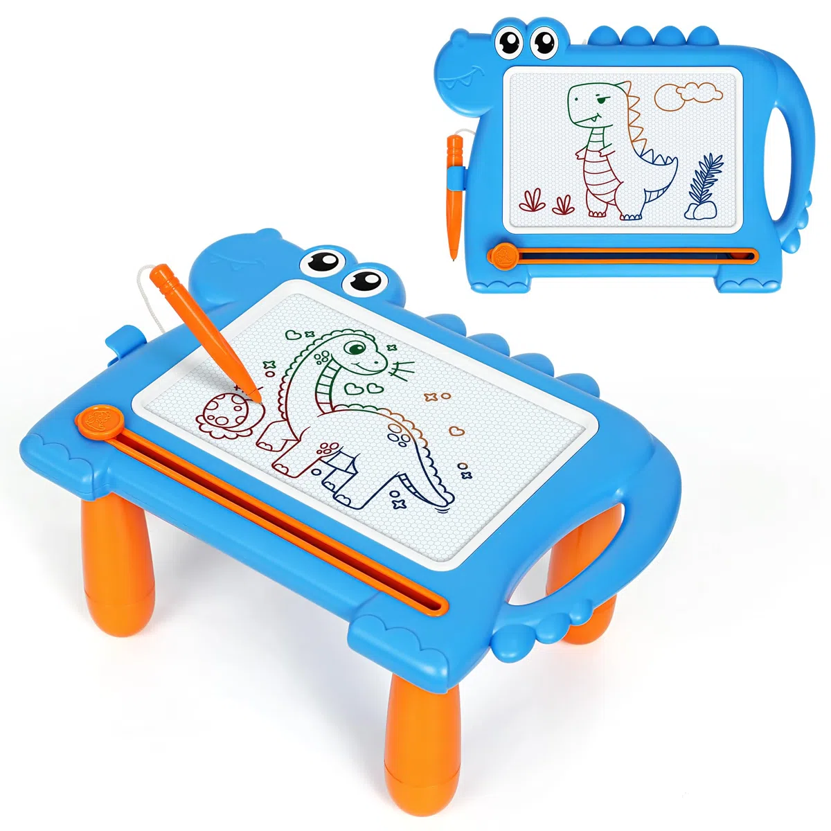 AiTuiTui Ardoise Magique Dinosaure Pieds Amovibles pour Enfants, Tableau Magnétique Éducative Bébé 1 2 3 Ans, Jouet Créatif d’Écriture Filles Garçons, Jouet de Voyage Cadeau Anniversaire Noël, Bleu