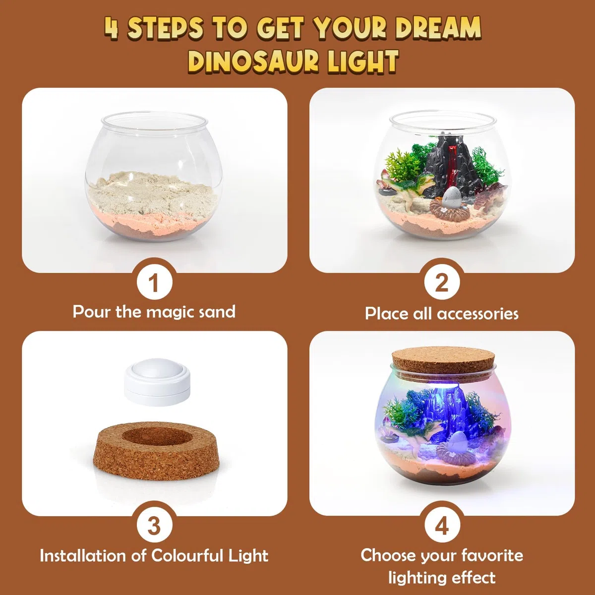 Goody King Kit Terrarium Dinosaure avec 16 Couleurs LED - Kit de Bricolage pour Enfants de 6, 7, 8, 9 Ans - Cadeau pour garçons de 4 à 12 Ans - Jouet Dinosaure à partir de 4 à 12 Ans
