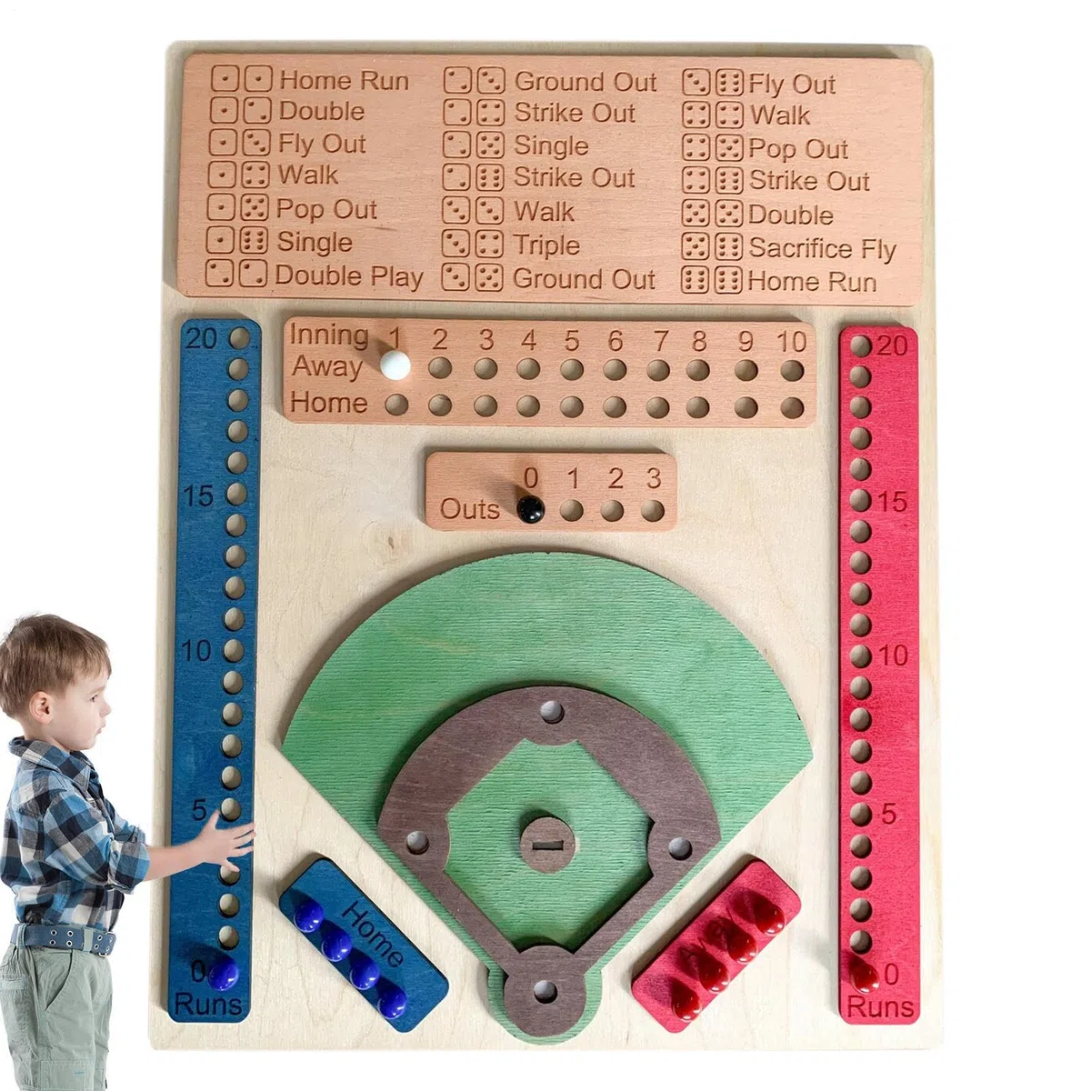Jeu de société de dés de Baseball, de Baseball - Jeu de Baseball en Bois - de société de Baseball avec dés et Balle, de Table interactif à Double Bataille