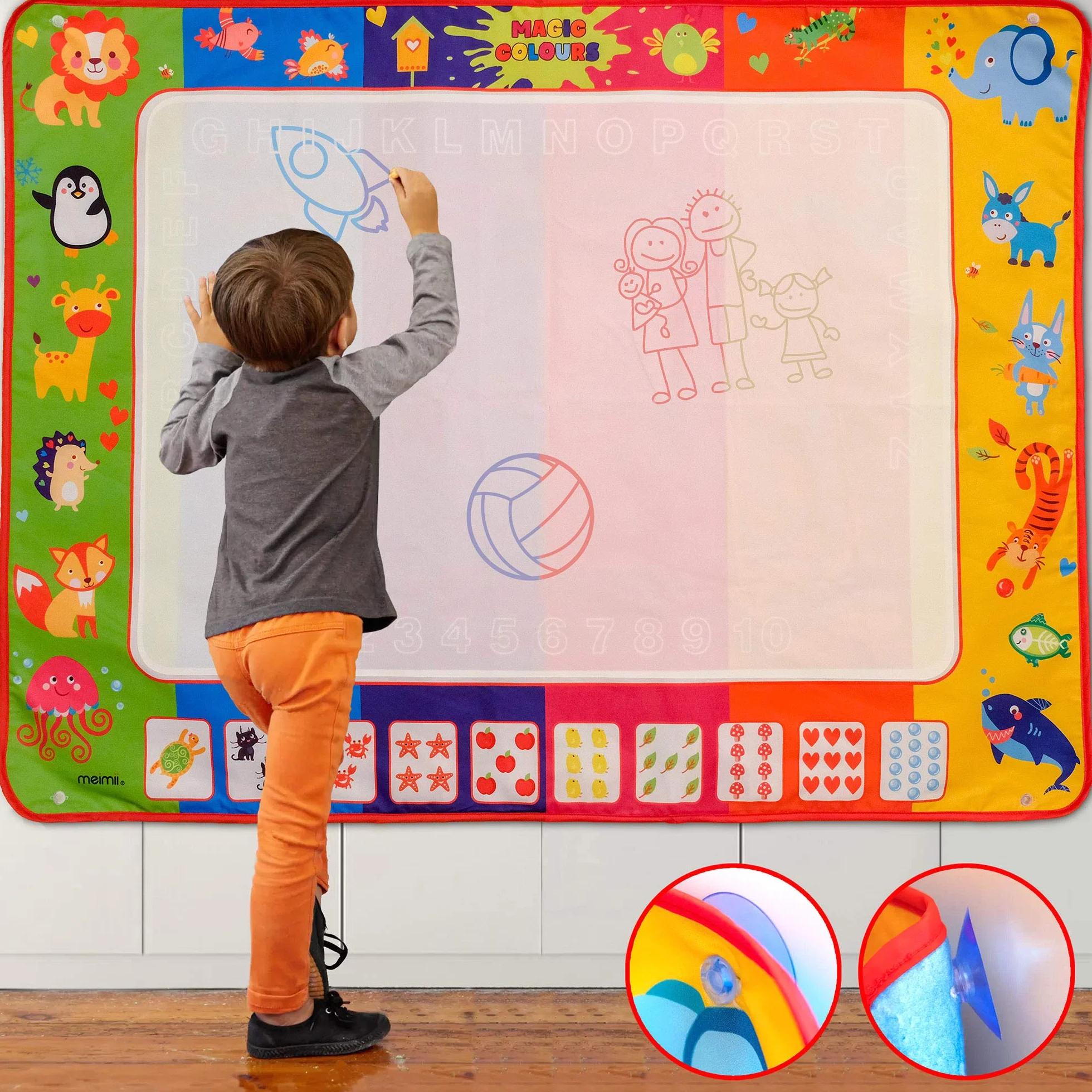 Tapis Magique Double Face 120x90cm Avec Accessoires, jeux éducatifs, tapis de dessin à eau, jouets pour enfants 2 3 4 5 ans Idée cadeau, Design déposé, Doodle, Aqua