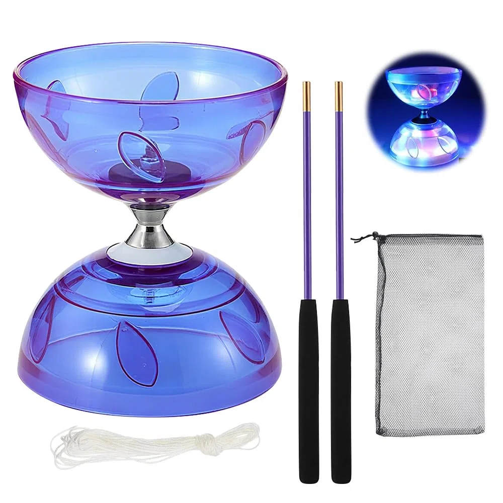 Diabolo Chinois YoYo Set, Diabolo Roulement à Billes, Diabolo Triple Roulement avec Ficelle, Sac en Filet et 2 Bâtons, Diabolos avec Roulement à Billes, Cadeau pour Adultes, Débutants (Violet)