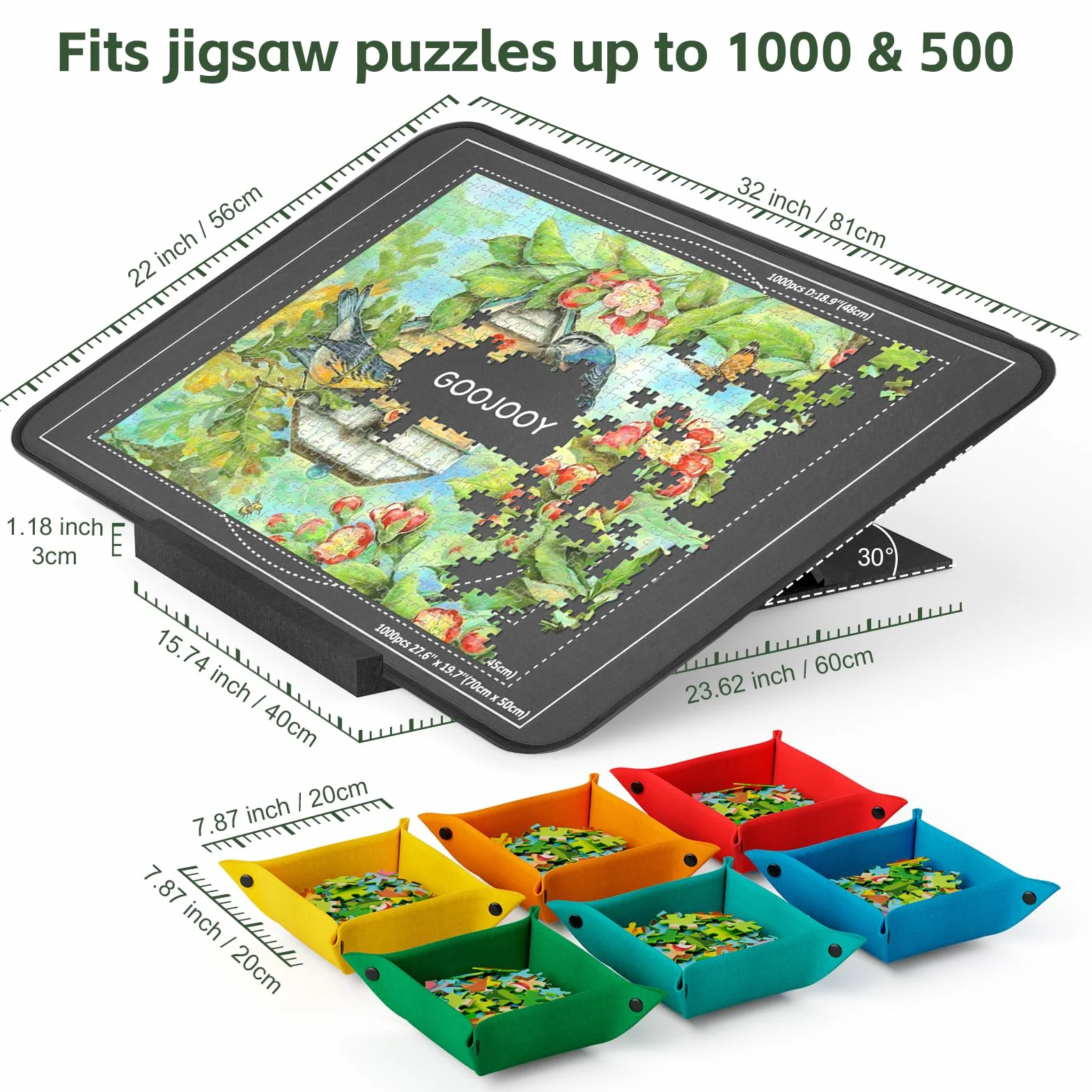 Plateau Puzzle avec Support Réglable et Couvercle Protecteur, Planche Puzzles Portable - Idéal pour Puzzles de 1000 Pièces, Table Puzzle en Feutre avec 6 Trieur