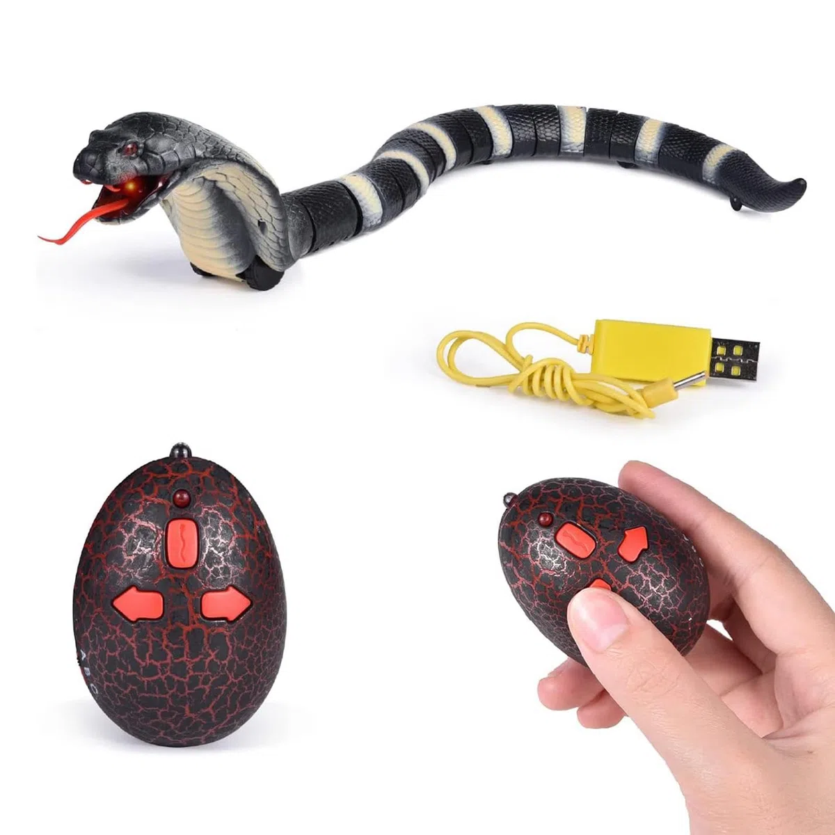 Perfeclan Serpent Télécommandé,Jouet Serpent à Capteur Intelligent, Jouet Farce RC Réaliste, Langue Rétractable et Queue Oscillante, électrique USB, Télécommandé pour Noël, Noir