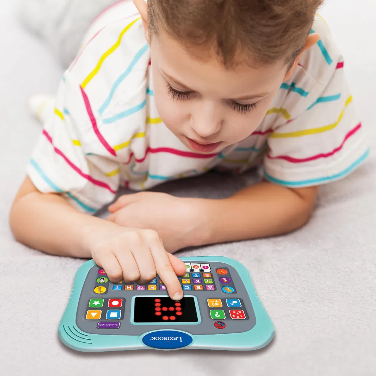 Lexibook, Tablette éducative bilingue Anglais/Allemand Tablette Parlante avec Ecran pour Apprendre l'alphabet, Les Chiffres et Les Animaux, Modes Piano et Quiz Interactifs, Bleu, JCPAD007i3