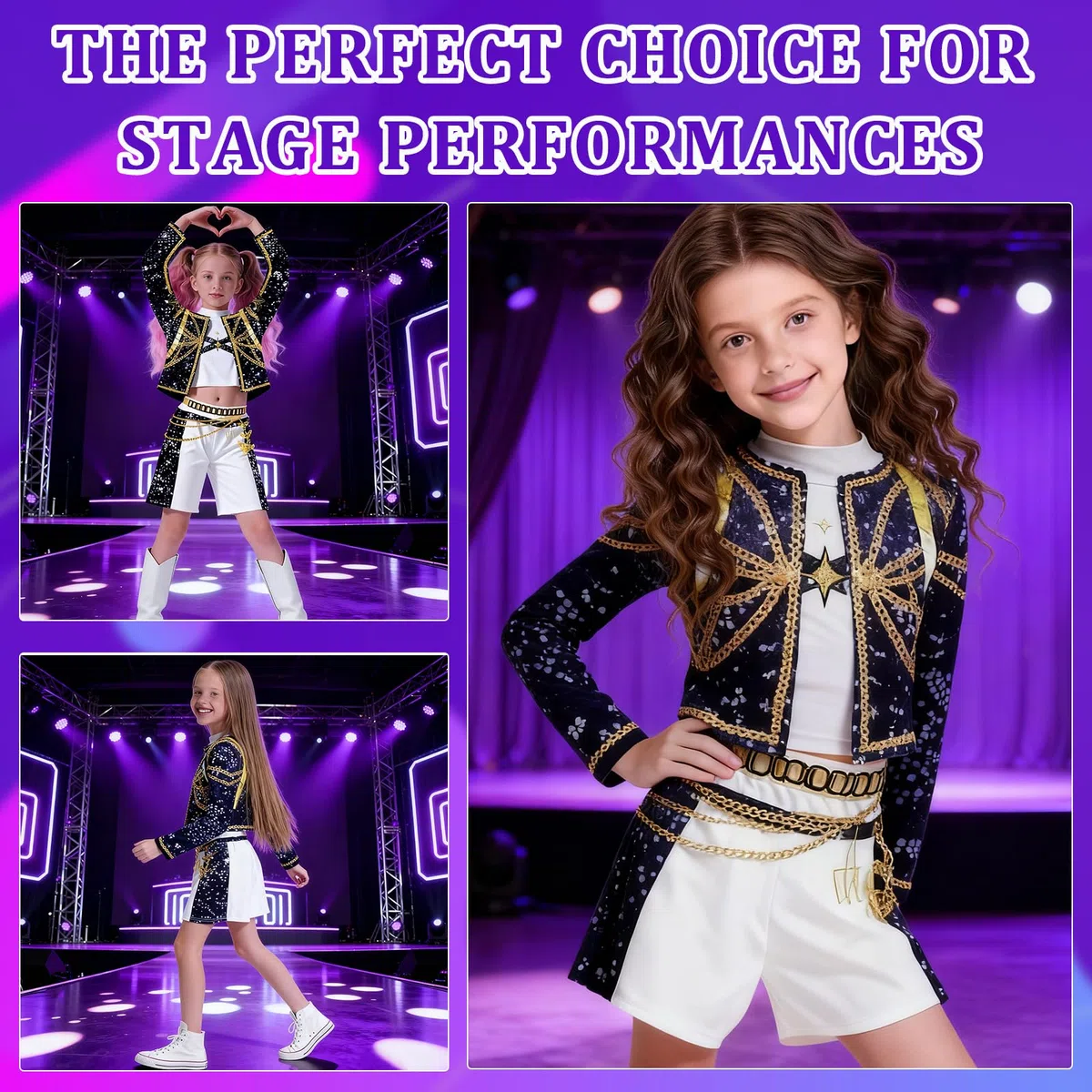 JIASHA K-P0p Dem0 Cosplay Enfants Deguisement, 3PCS Deguisement Dem0 Hun-te, Anime Cosplay Costume, P0p Singers Déguisement Complet pour Fête, Mädchen Costume für Karneval Cosplay